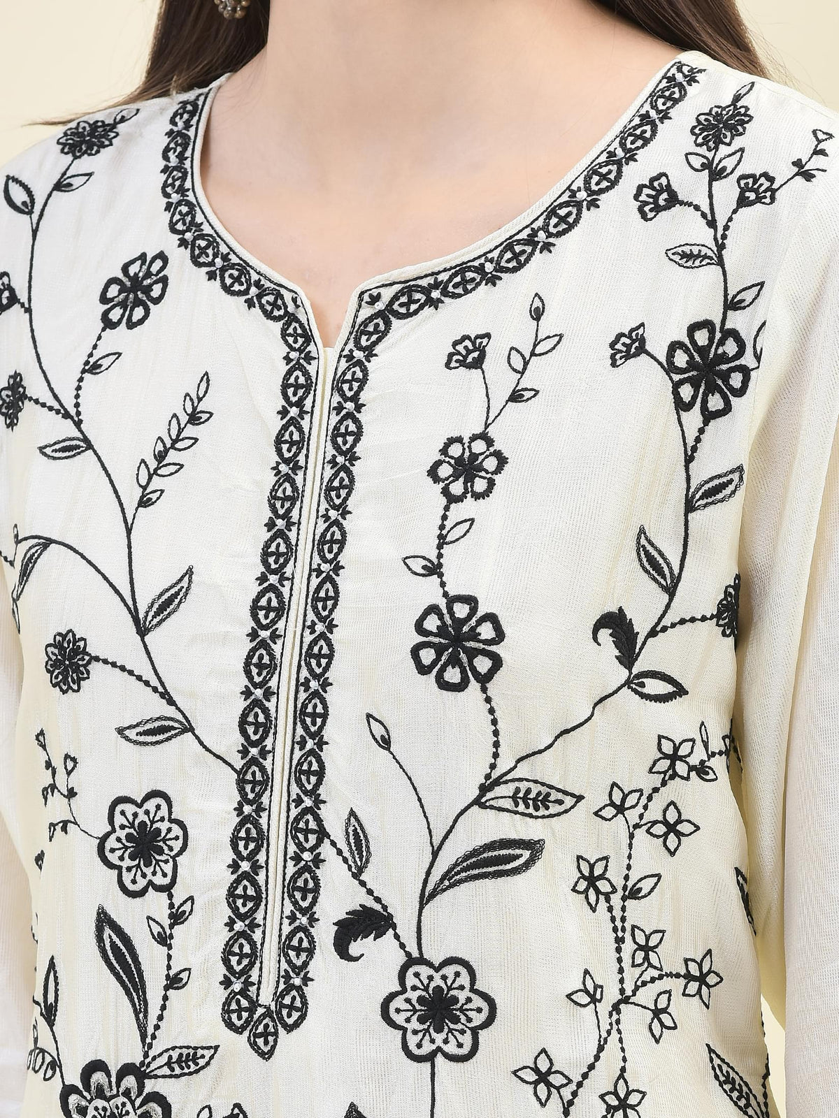 Women Poly Viscose Off White Embroidered Kurta Comfort Pant Dupatta.