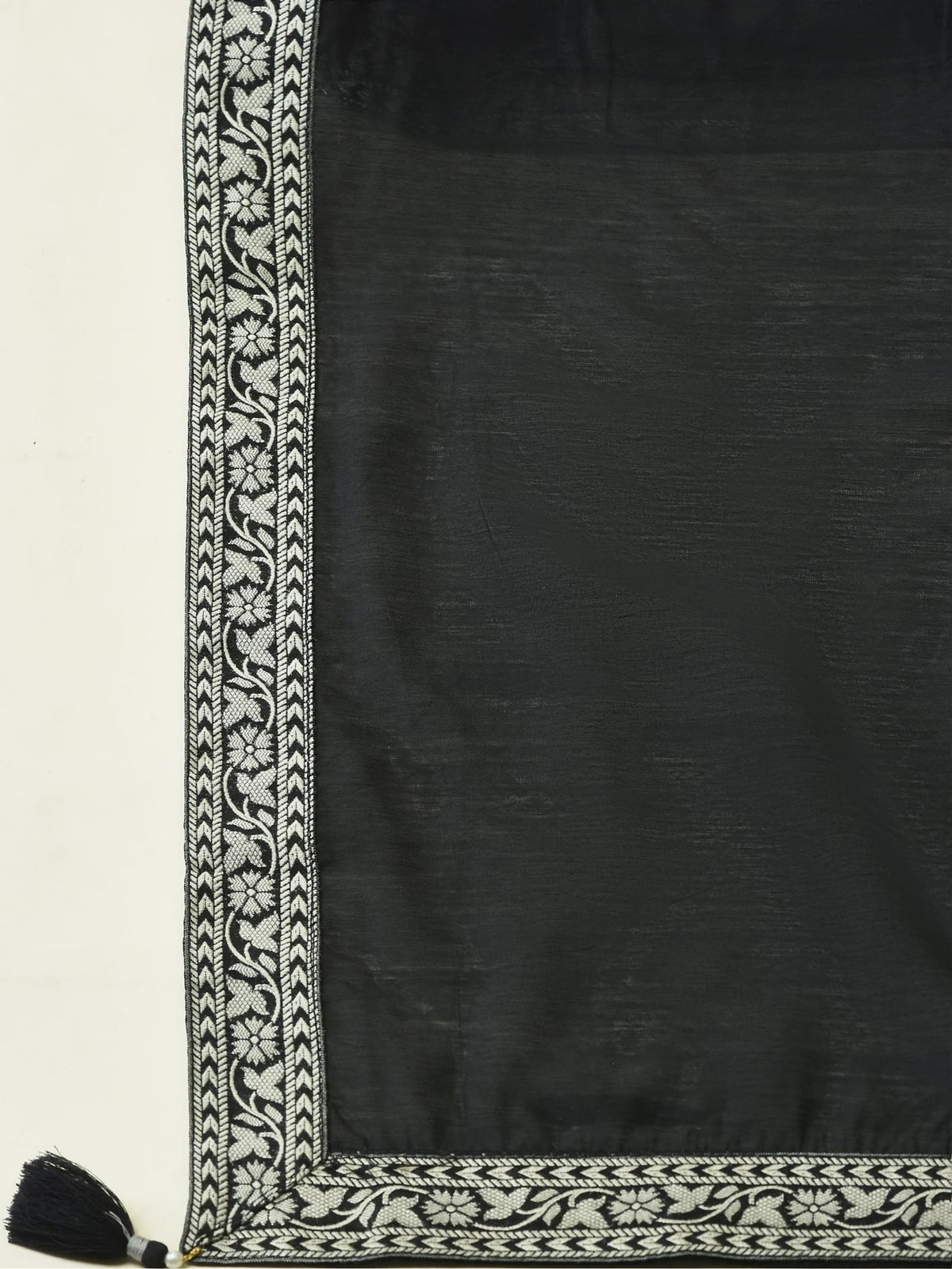 Women Dola Jacquard Black Woven Kurta Comfort Pant Dupatta.