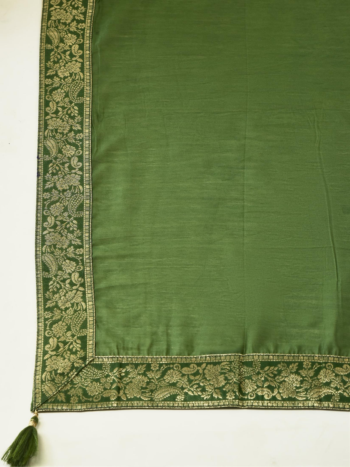 Women Dola Jacquard Olive Woven Kurta Comfort Pant Dupatta.