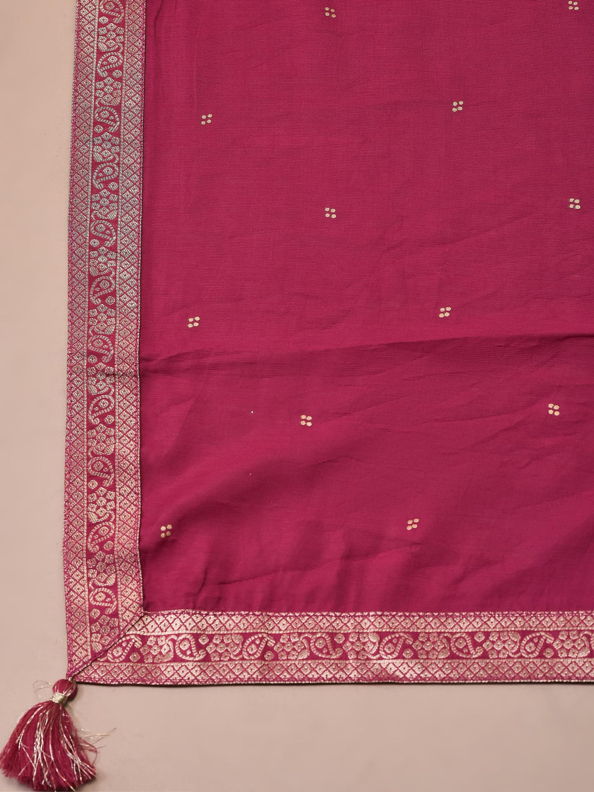 Women Dola Jacquard Fuchsia Woven Kurta Comfort Pant Dupatta.