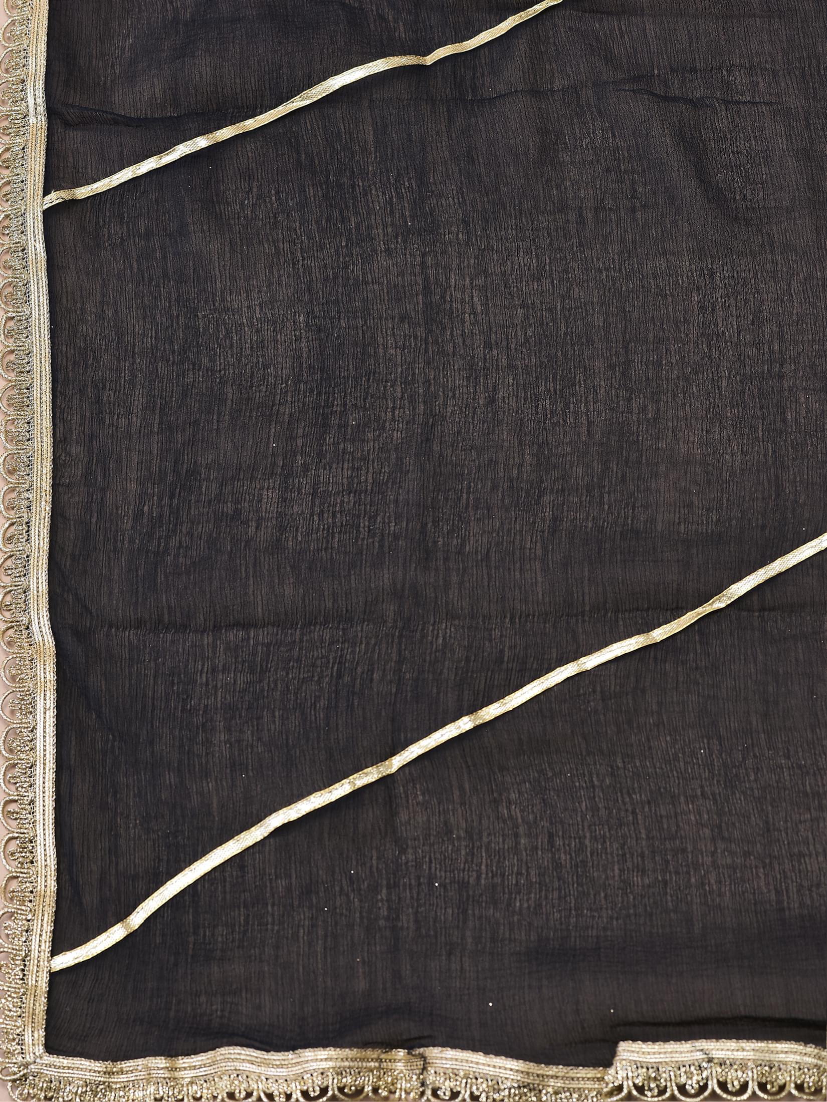 Women Liva Black Embroidered Kurta Comfort Pant Dupatta.