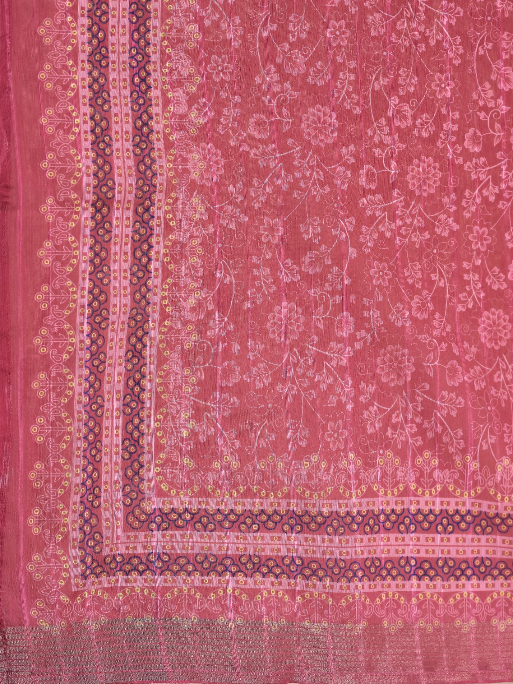 Women Poly Viscose Pink Embroidered Kurta Comfort Pant Chanderi Dupatta.