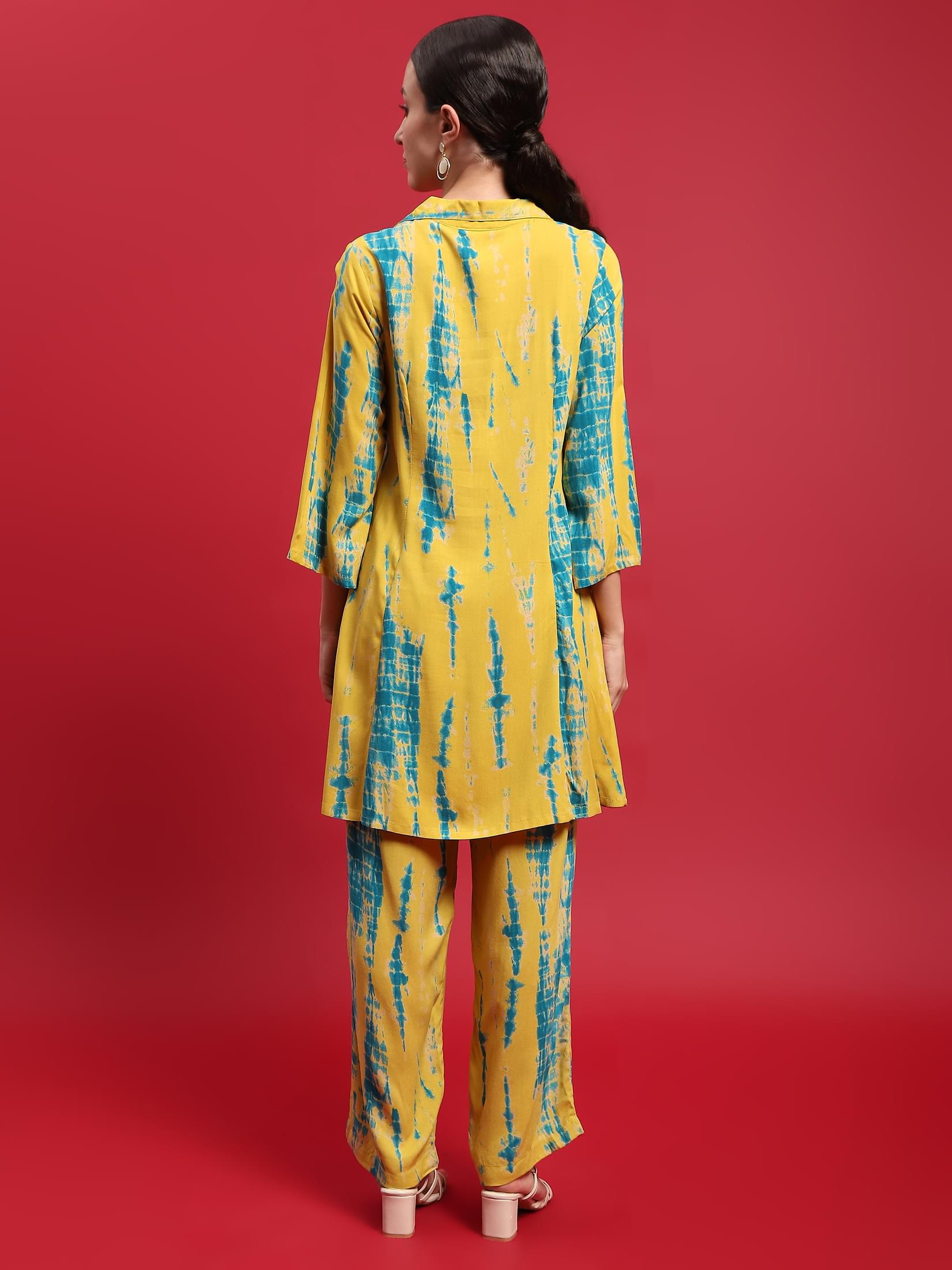 Women Liva Rayon Green Tie Dye Print Co-Ord Set.