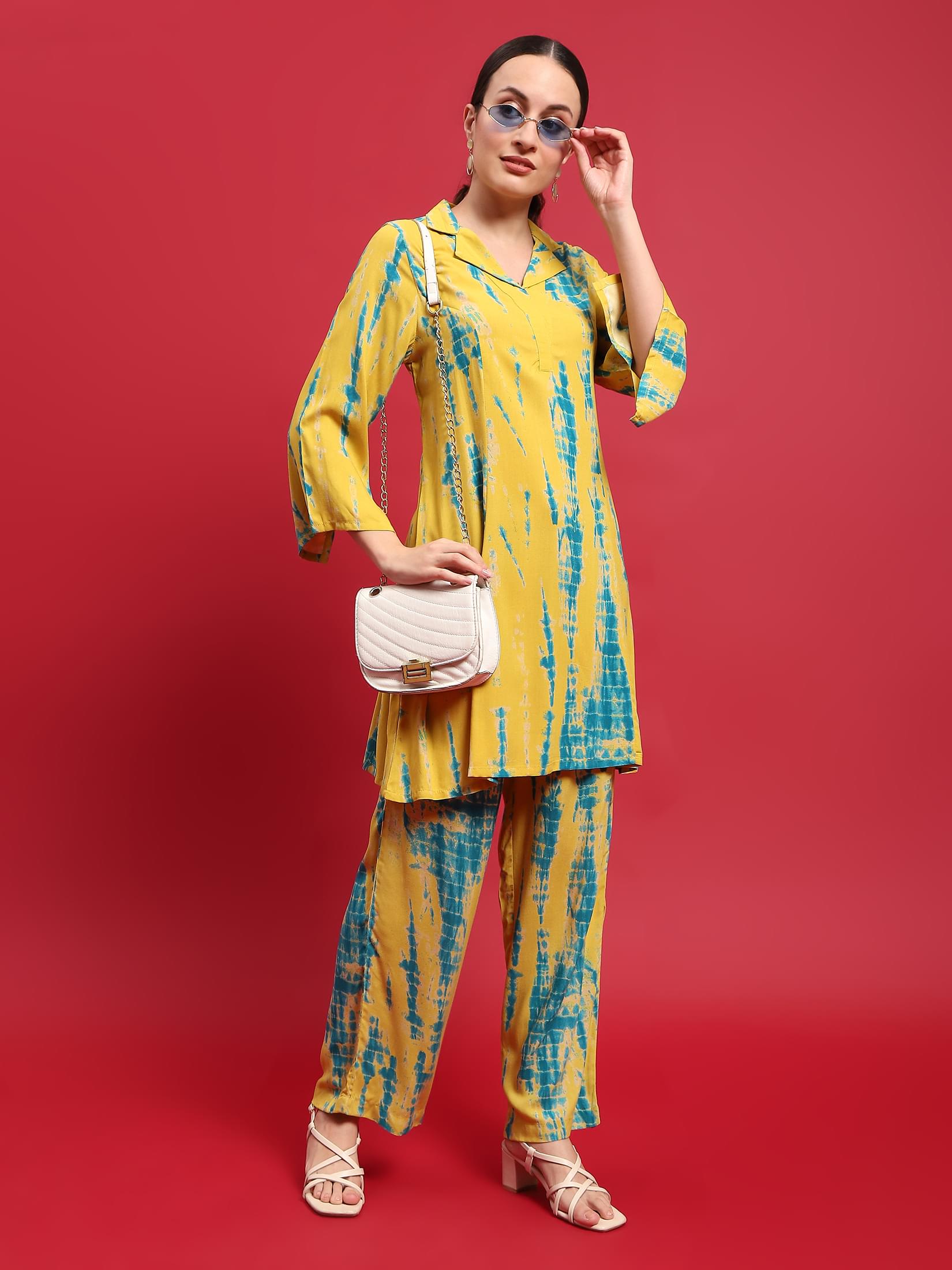 Women Liva Rayon Green Tie Dye Print Co-Ord Set.
