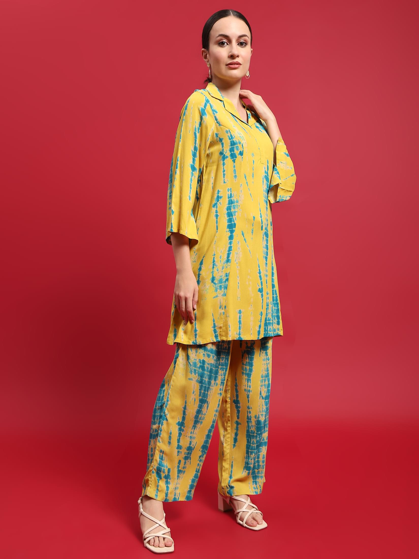 Women Liva Rayon Green Tie Dye Print Co-Ord Set.
