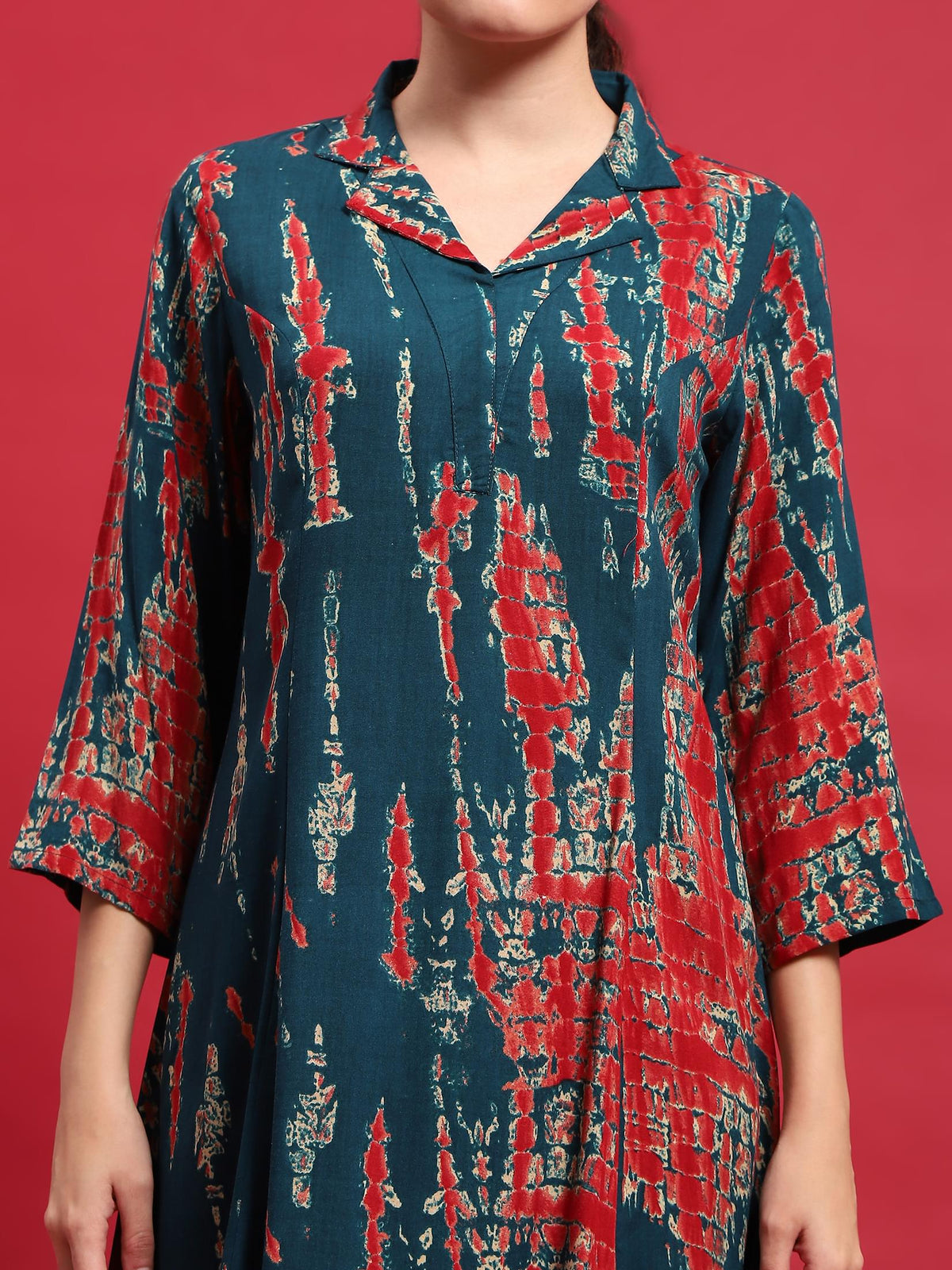 Women Liva Rayon Blue Tie Dye Print Co-Ord Set.