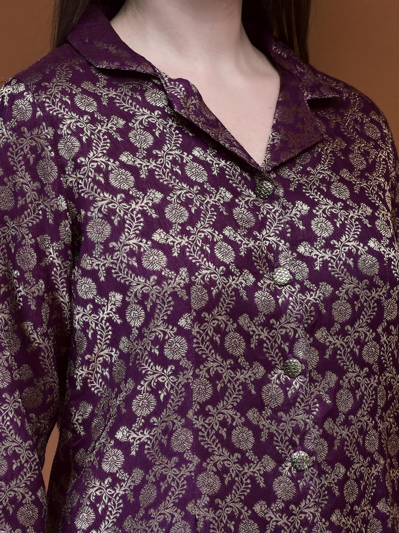 Women Jacquard Purple Woven Co-Ord Set.