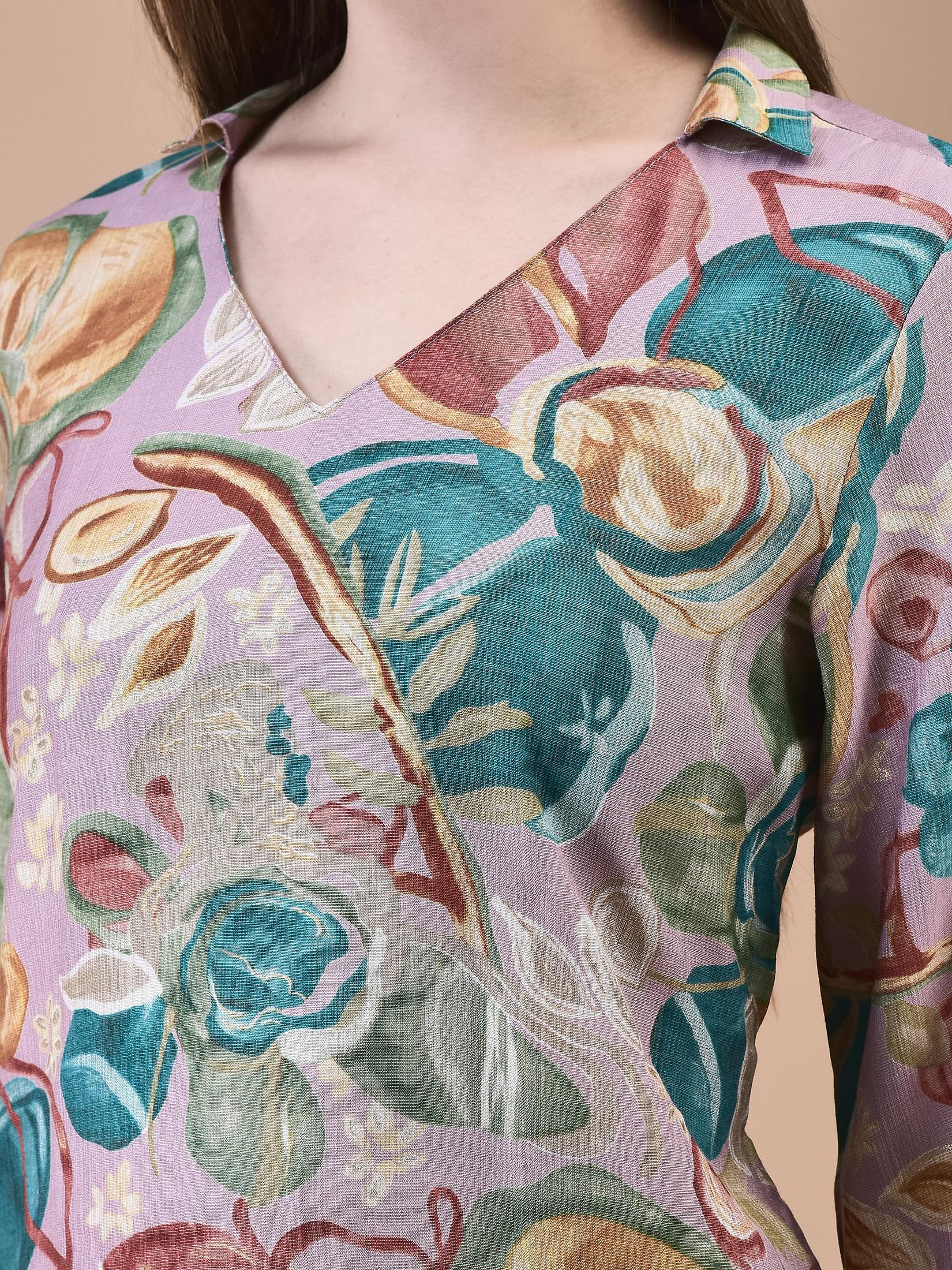Women Liva Lilac Abstract Print Co-Ord Set.