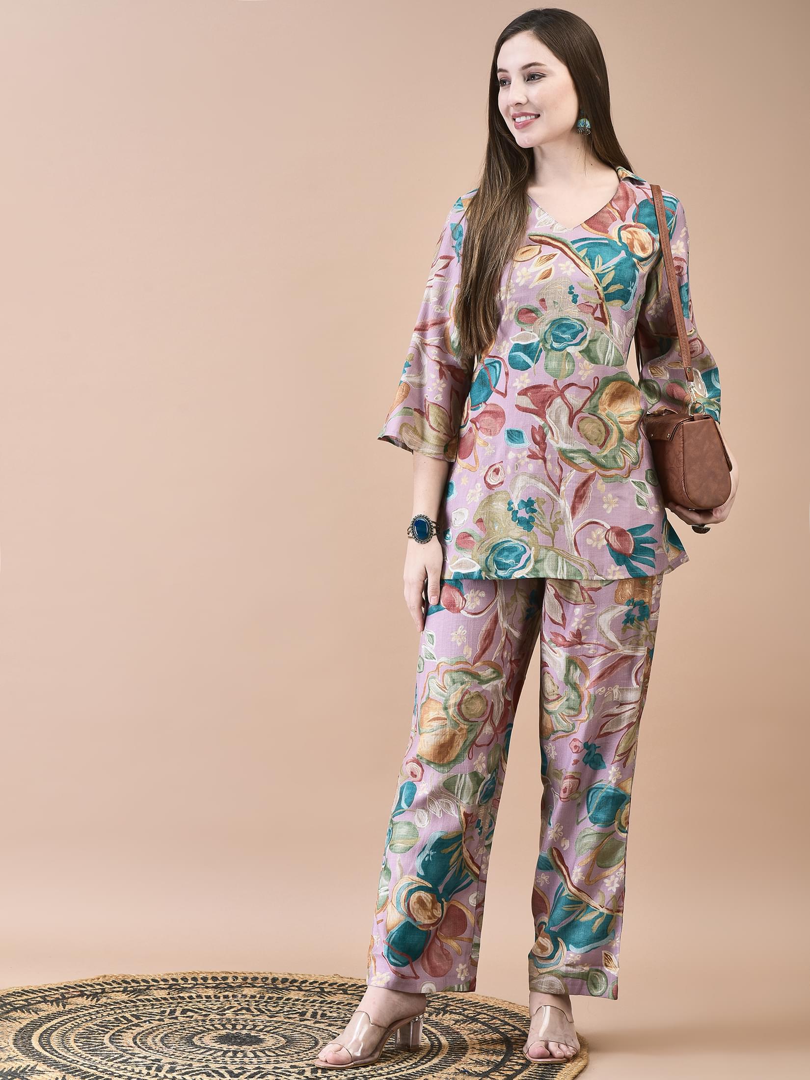 Women Liva Lilac Abstract Print Co-Ord Set.