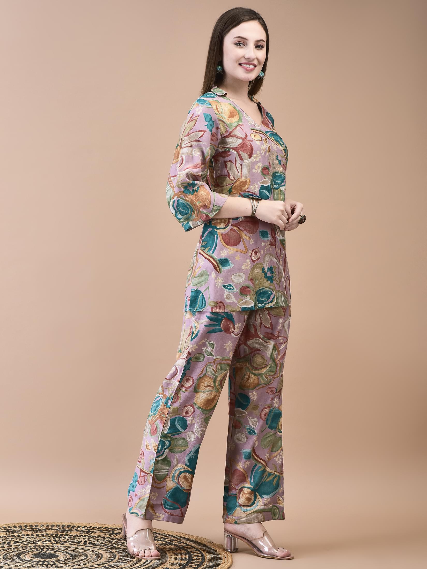 Women Liva Lilac Abstract Print Co-Ord Set.