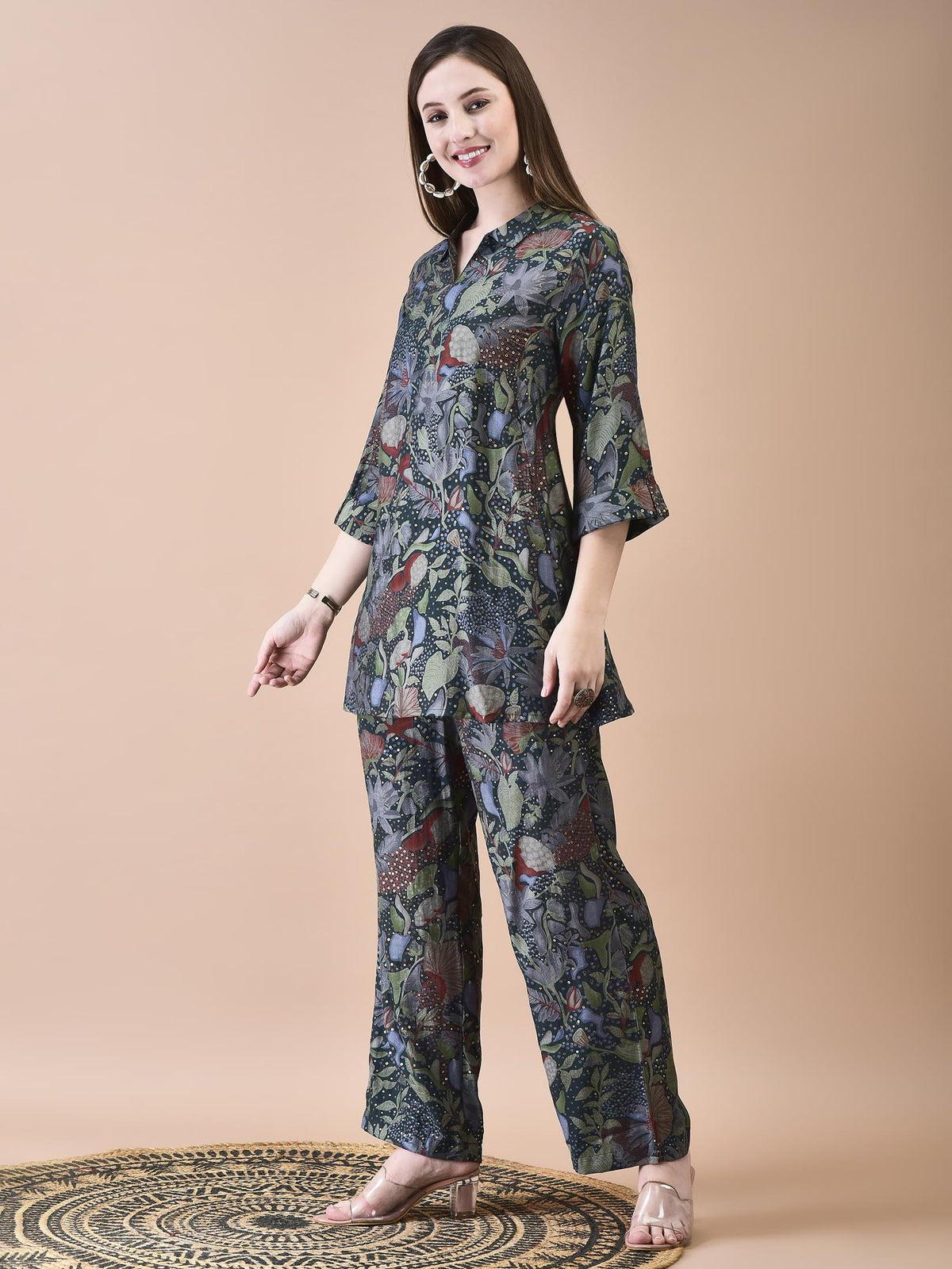 Women Muslin Multicolor Floral Print Co-Ord Set.