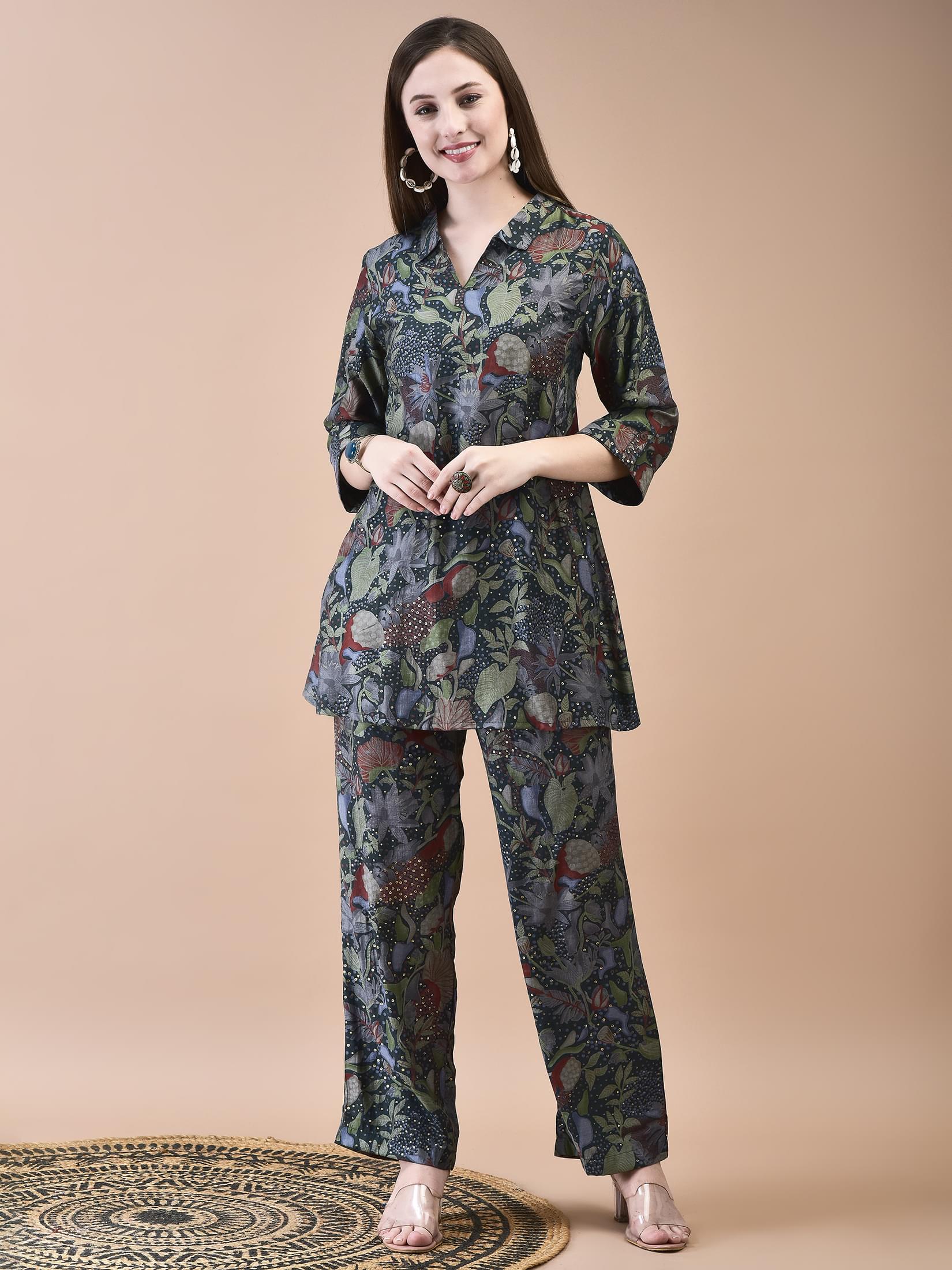 Women Muslin Multicolor Floral Print Co-Ord Set.