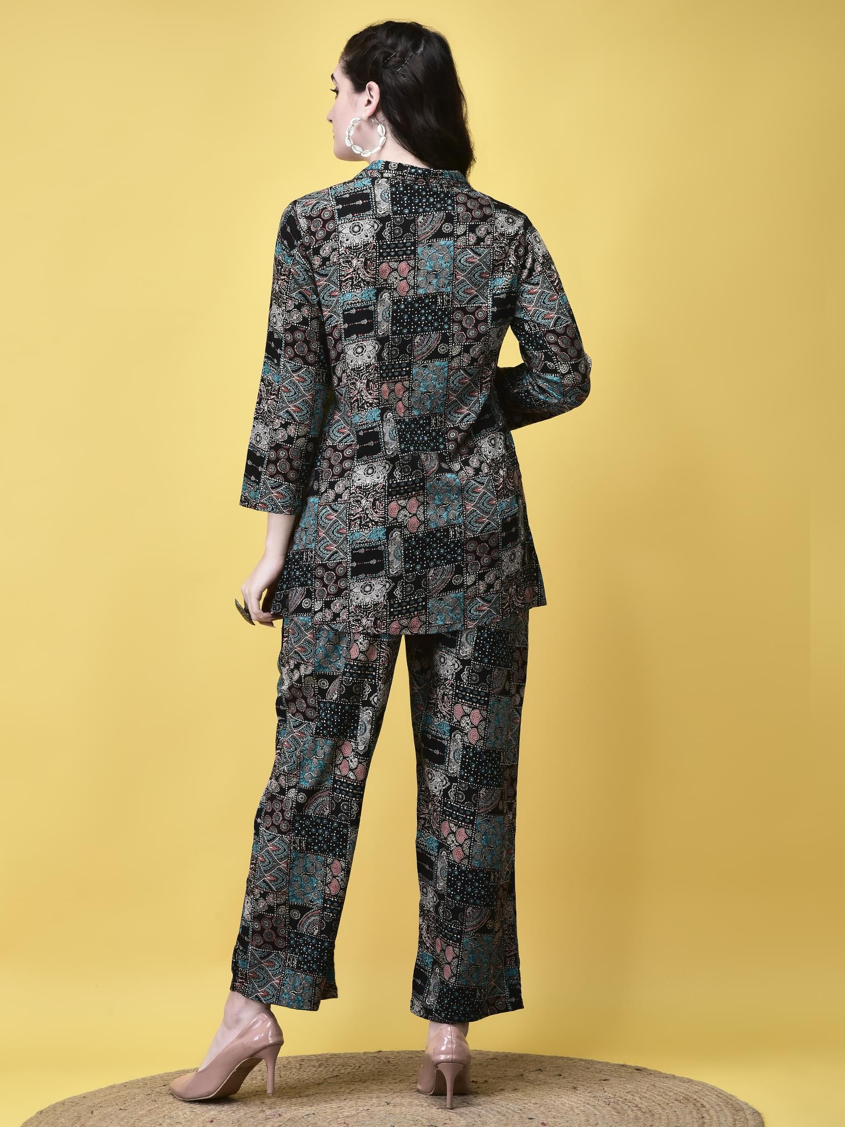 Women Viscose Multicolor Geometric Print Co-Ord Set.