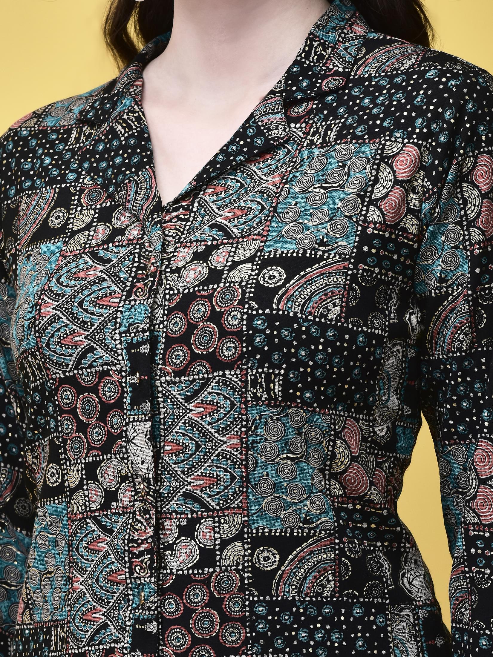 Women Viscose Multicolor Geometric Print Co-Ord Set.