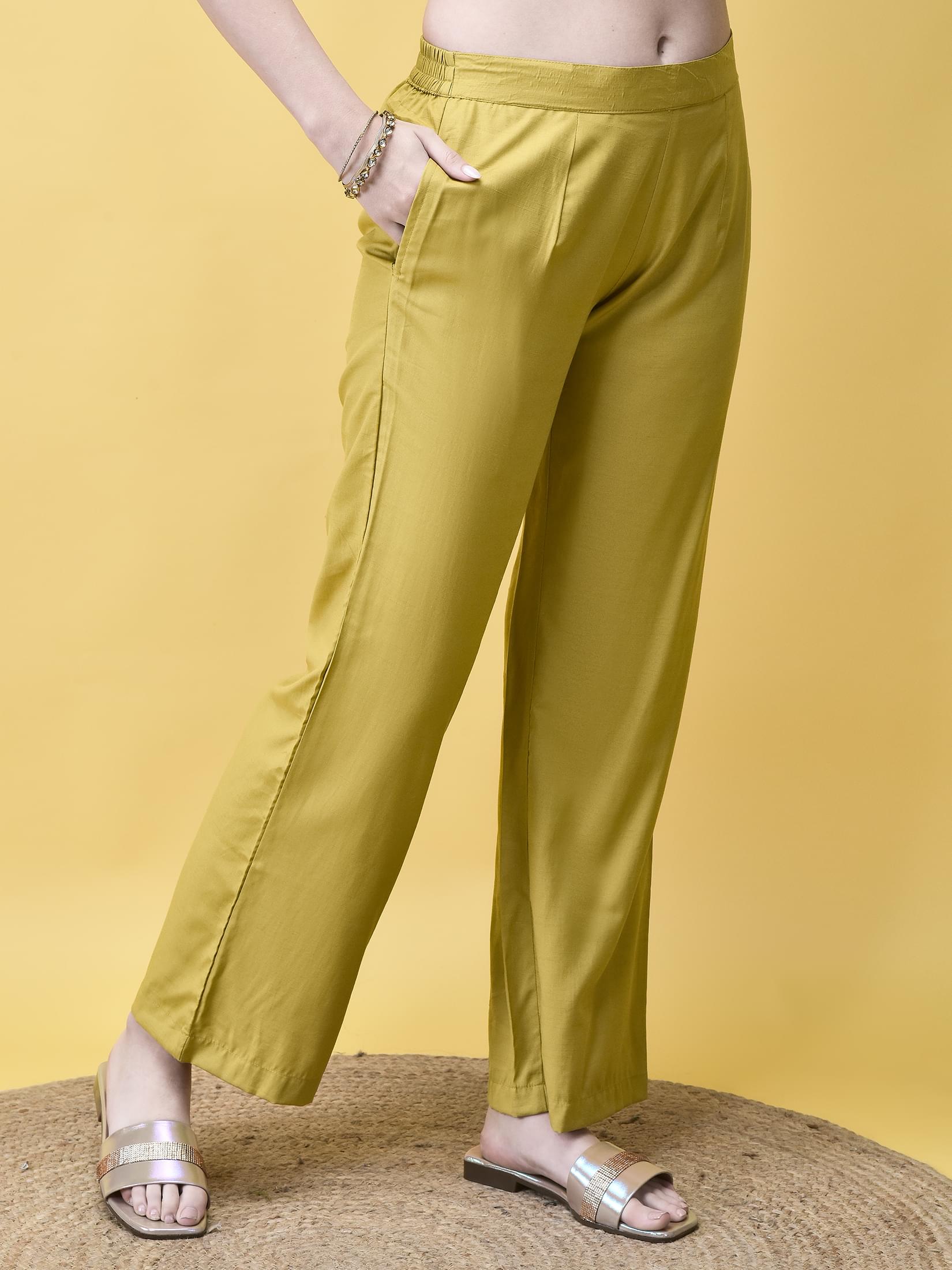 Women Poly Viscose Lime Embroidered Kurta Comfort Pant Dupatta.