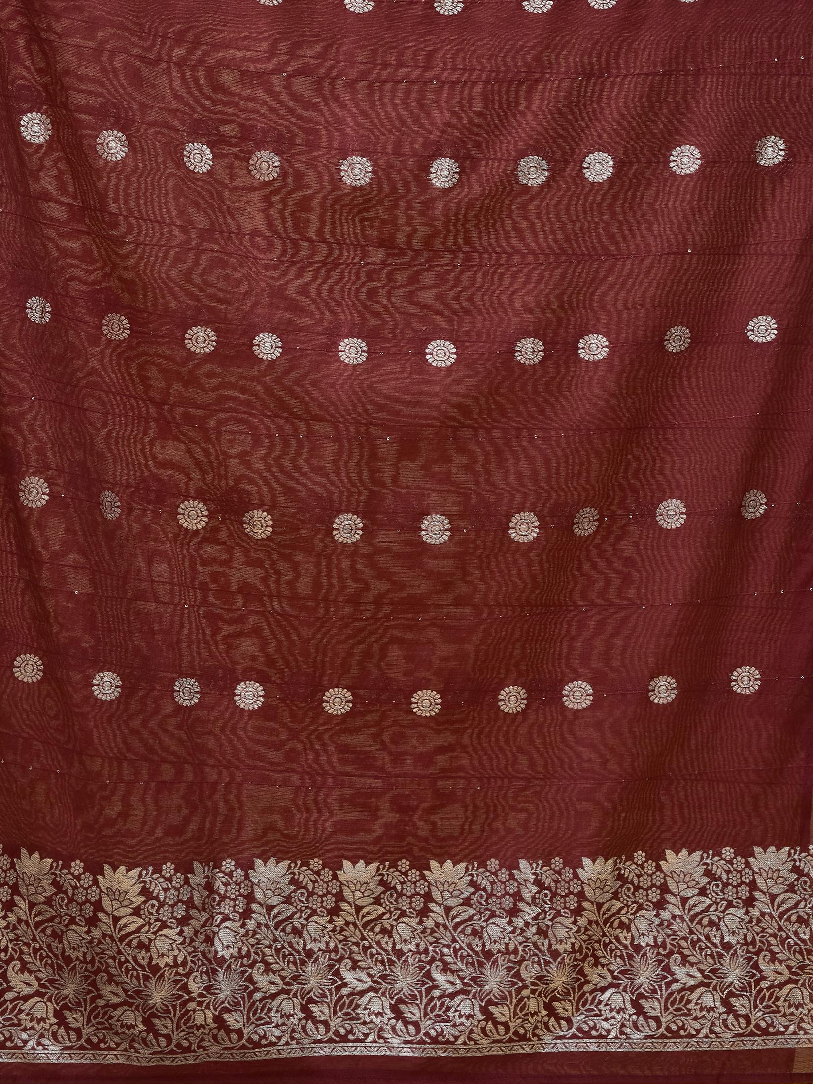 Women Poly Viscose Maroon Embroidered Kurta Comfort Pant Chanderi Dupatta.