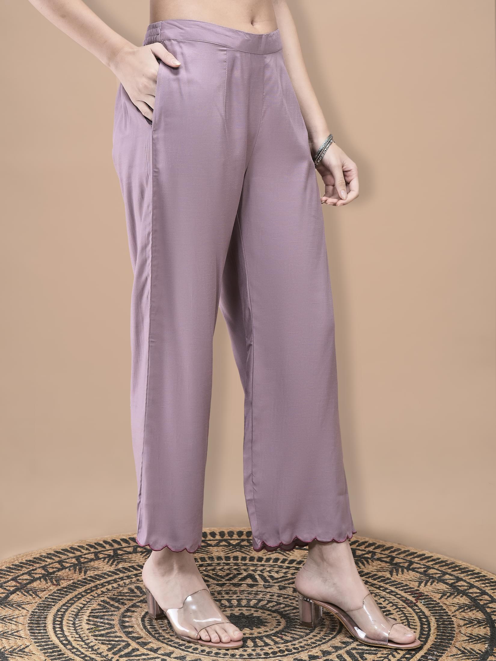 Women Poly Viscose Lilac Embroidered Co-Ord Set.