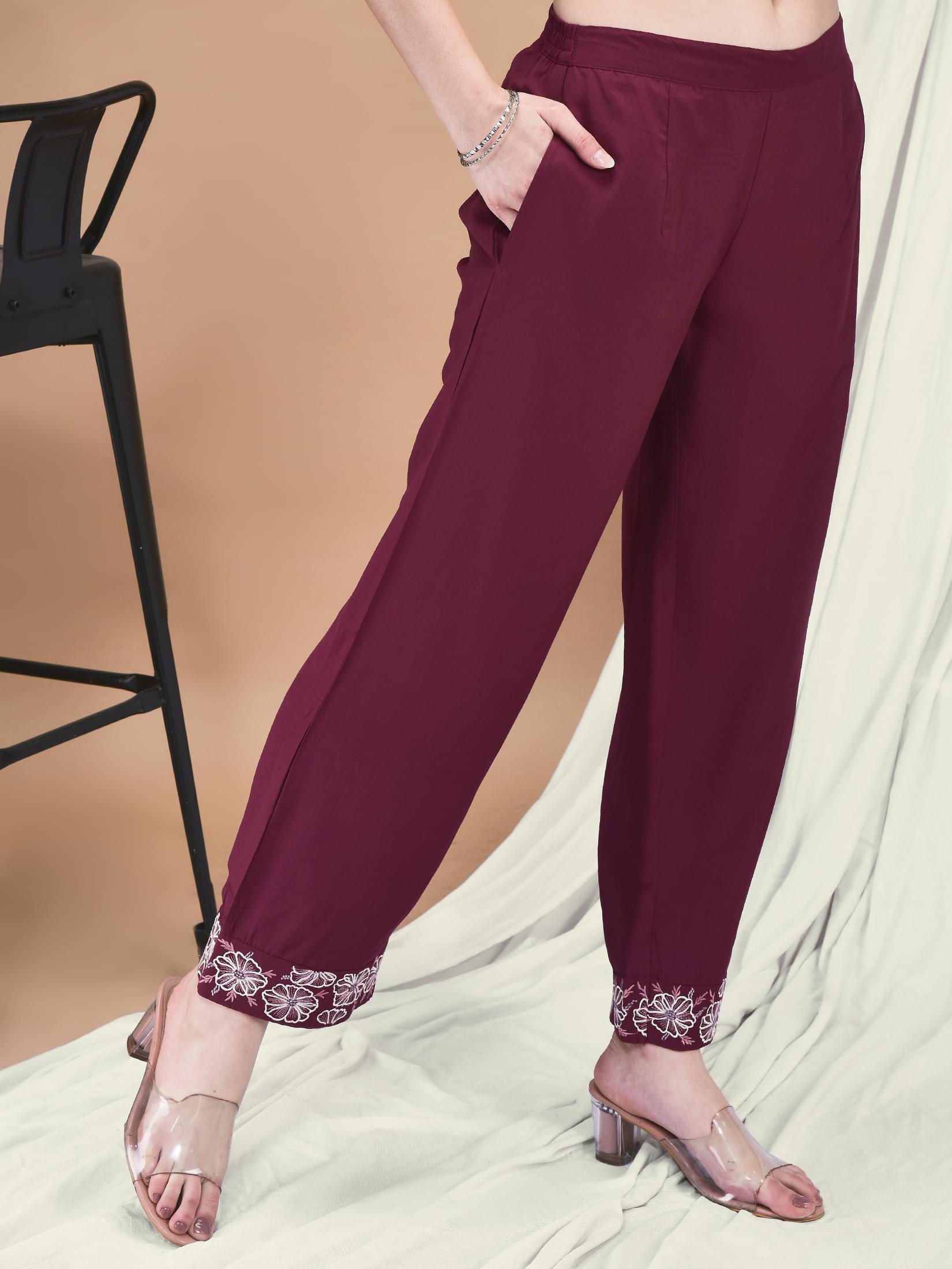 Women Poly Viscose Mauve Embroidered Co-Ord Set.