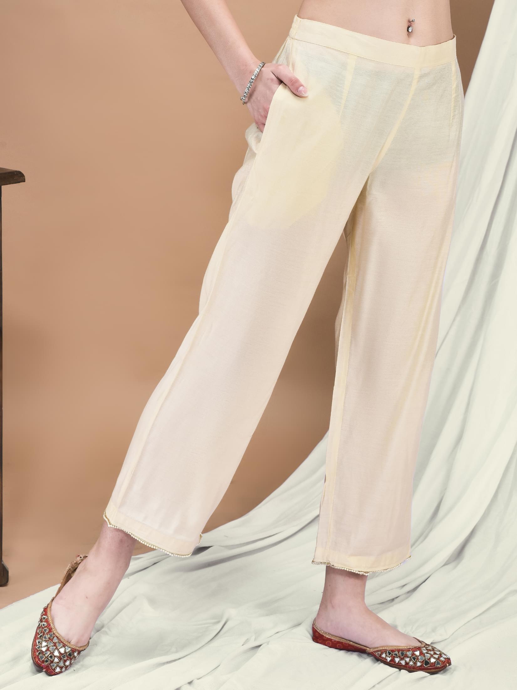 Women Cotton Jacquard Beige Woven Kurta Comfort Pant Dupatta.