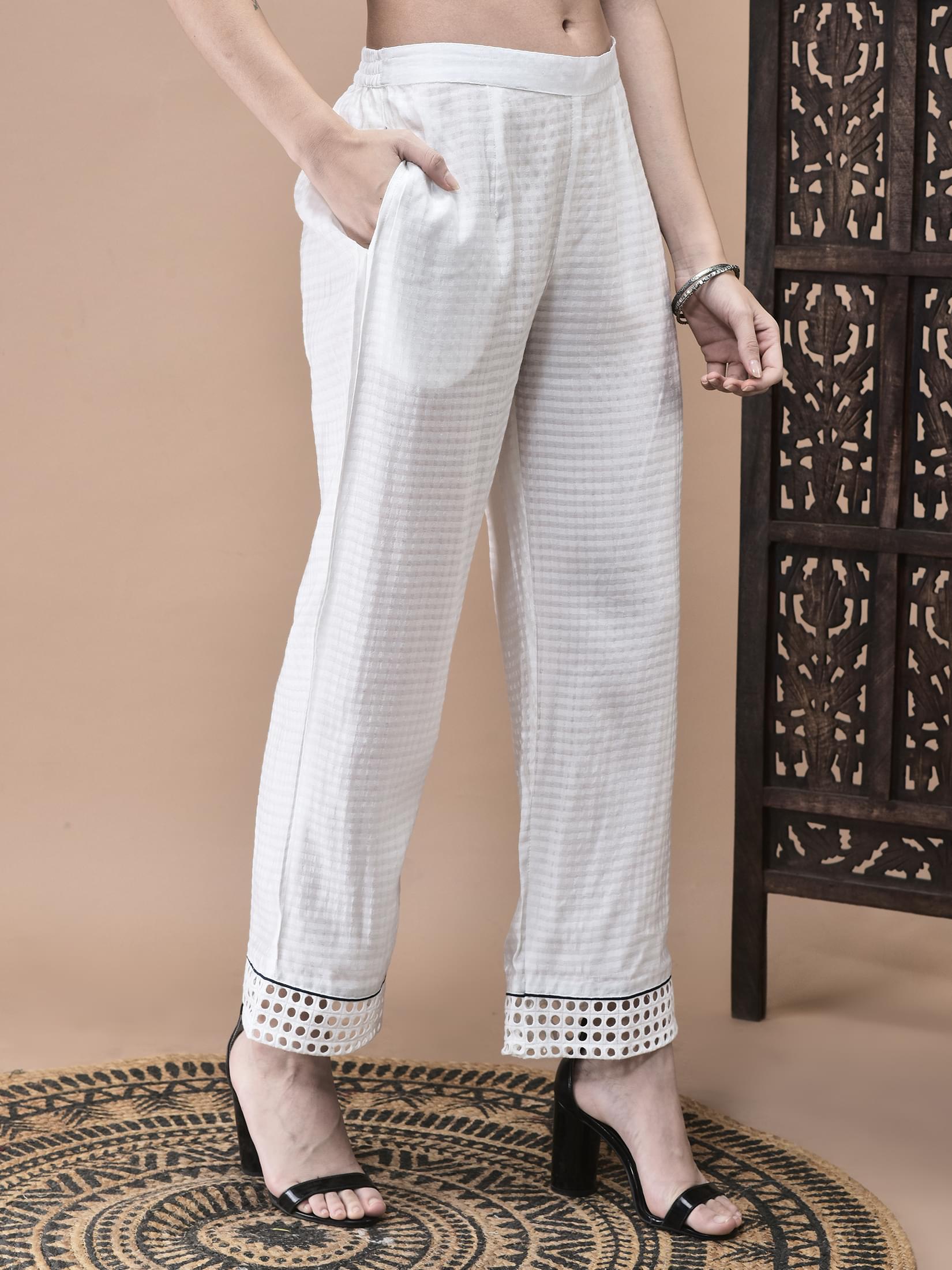 Women Viscose White Embroidered Kurta Comfort Pant Dupatta.