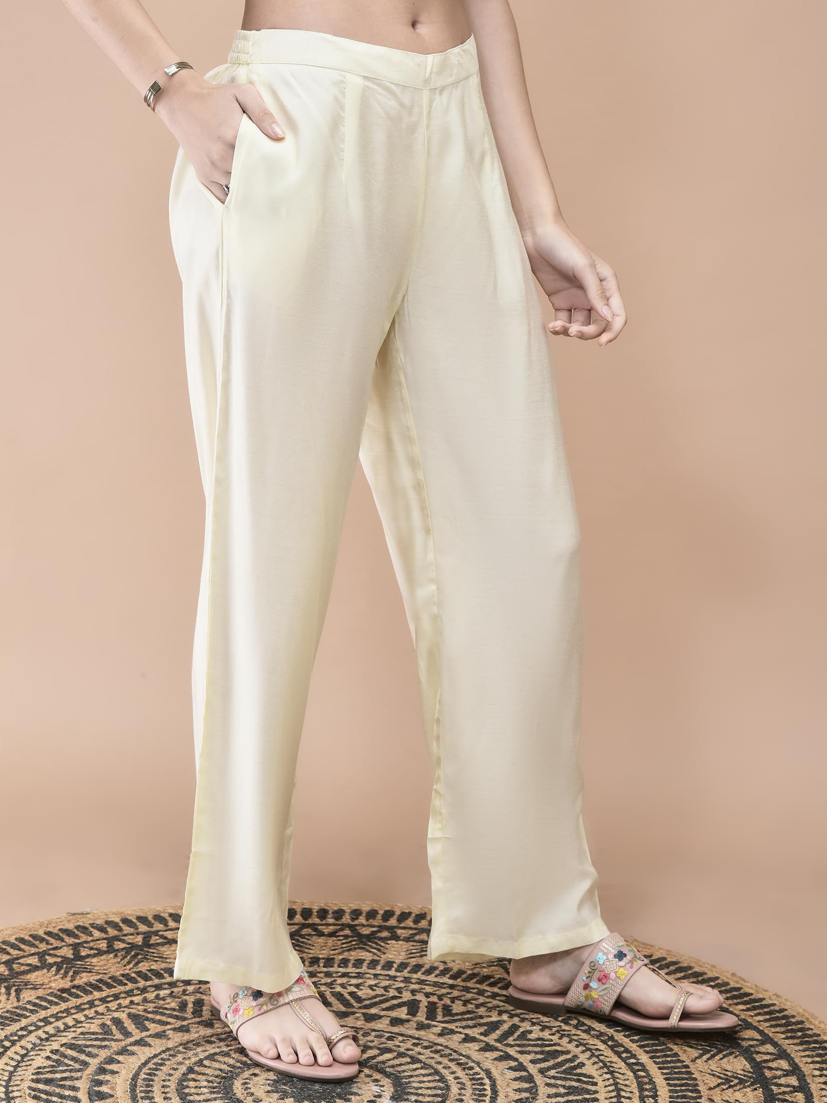 Women Muslin Cream Placement Print Kurta Comfort Pant Dupatta.