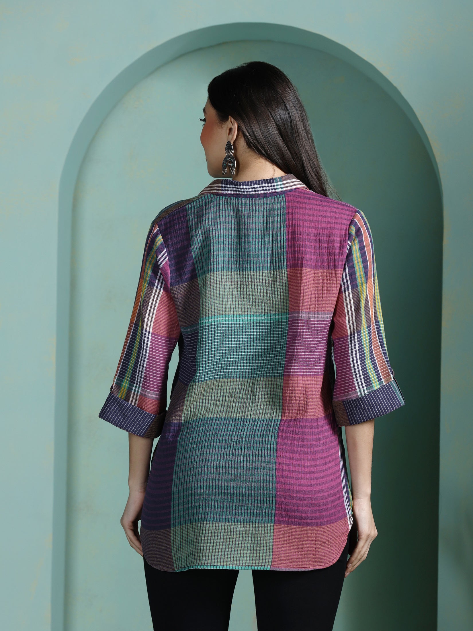 Women Cotton Multicolor Yarn Dyed Tunic