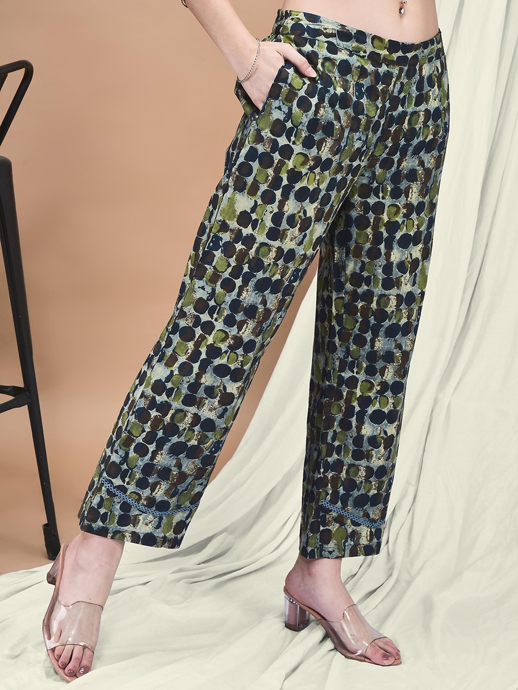 Women Cotton Cambric Blue Multicolor Polka Print Co-Ord Set.