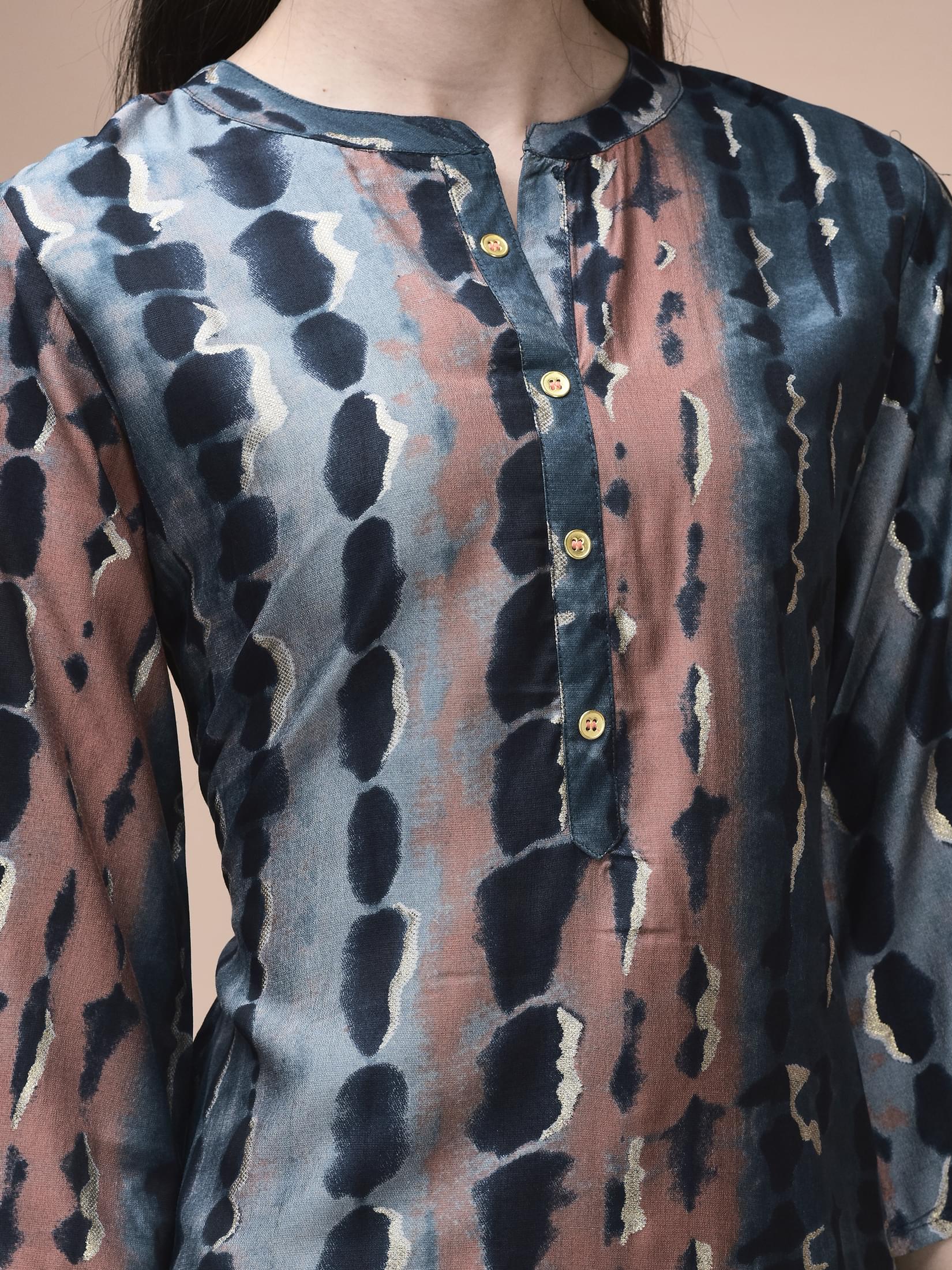 Women Liva Grey Tie Dye Print Kurta.