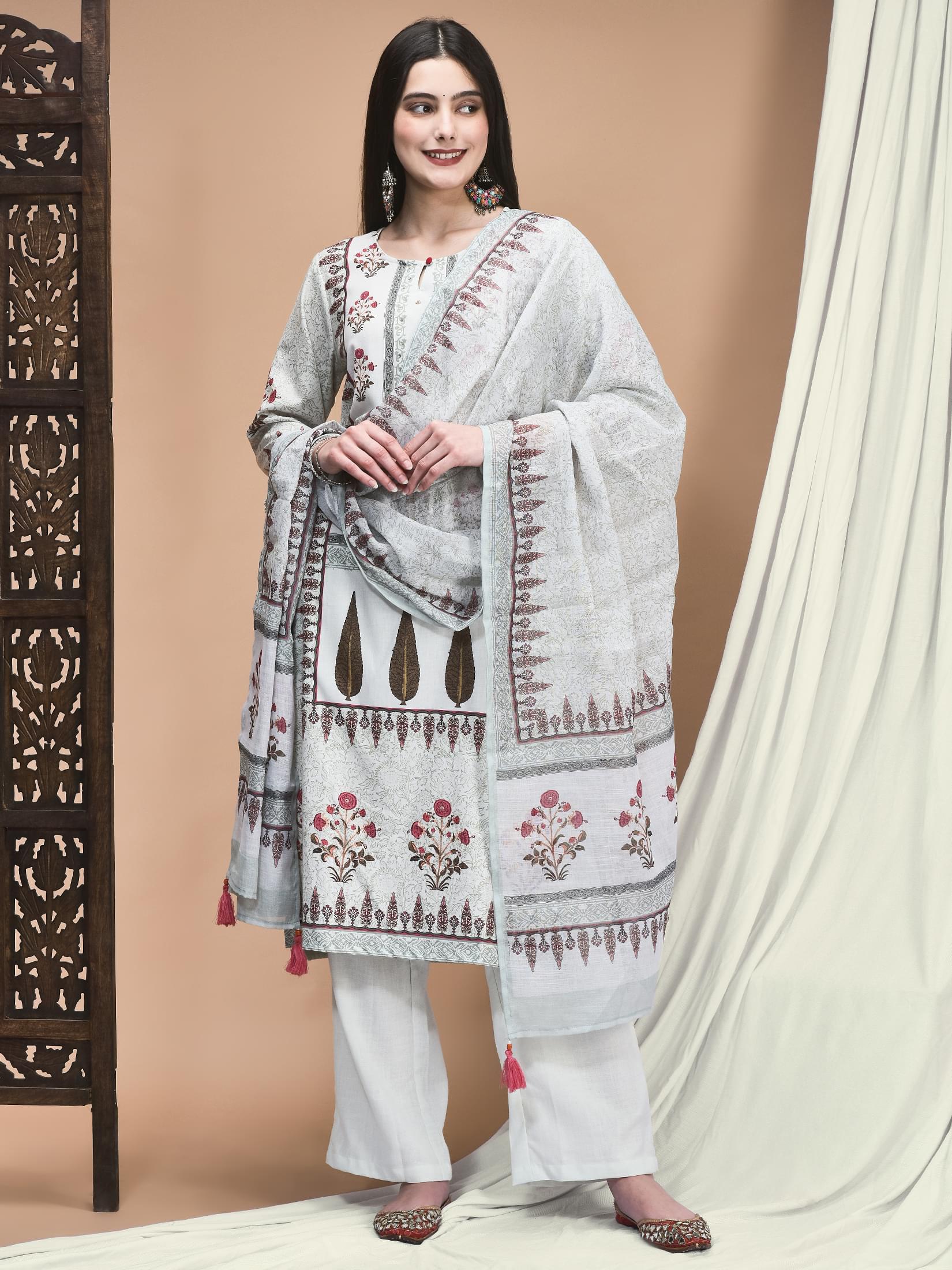 Sage green fresh botanical print premium linen breathable summer trouser suit byshree