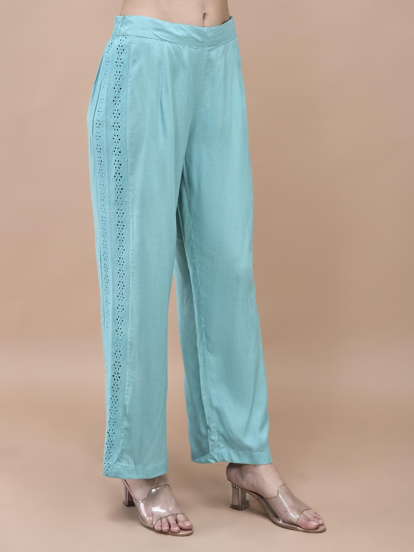 Women Liva Blue Embroidered Co-Ord Set.
