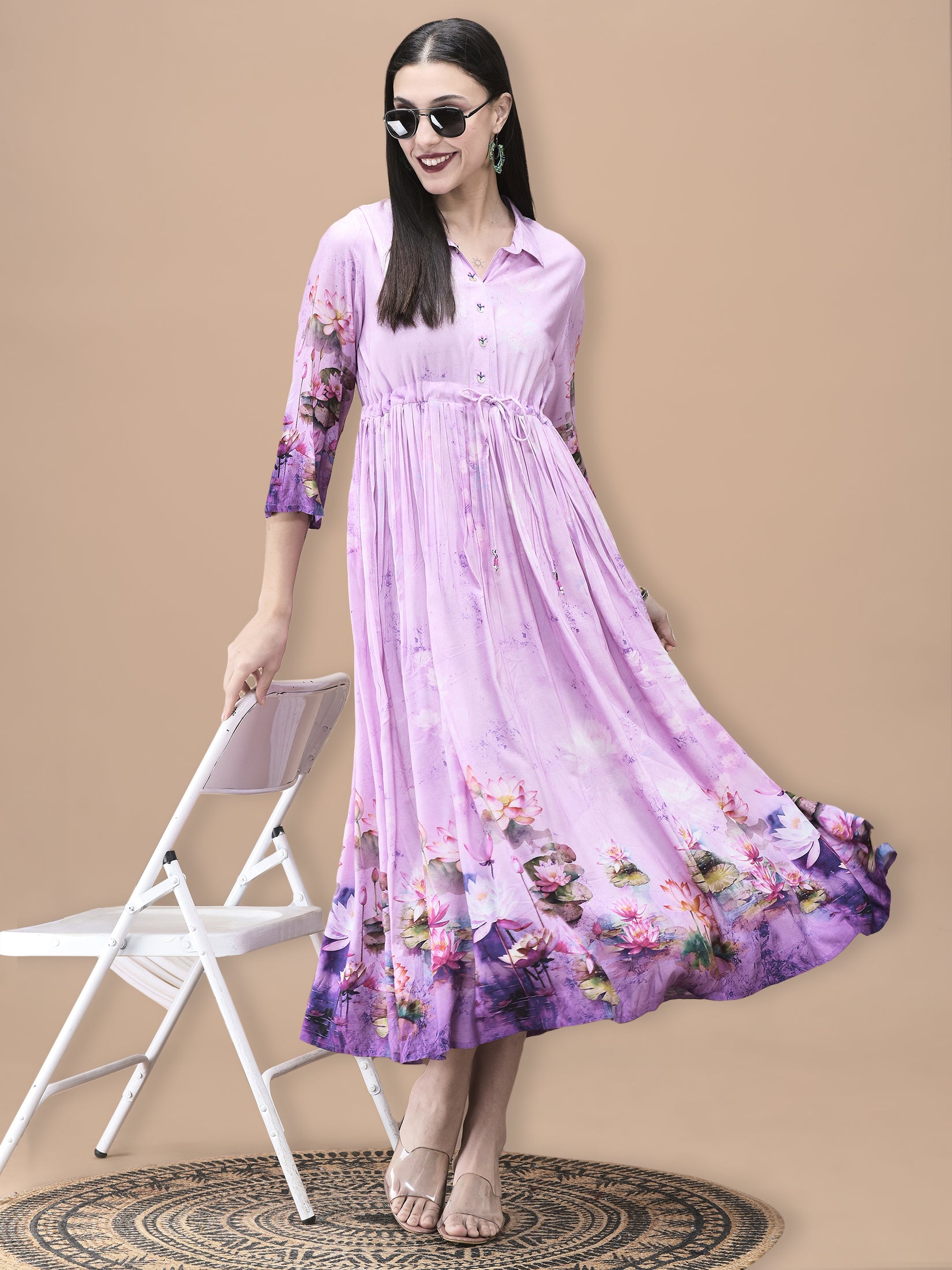 Women Liva Lilac Floral Print Dress