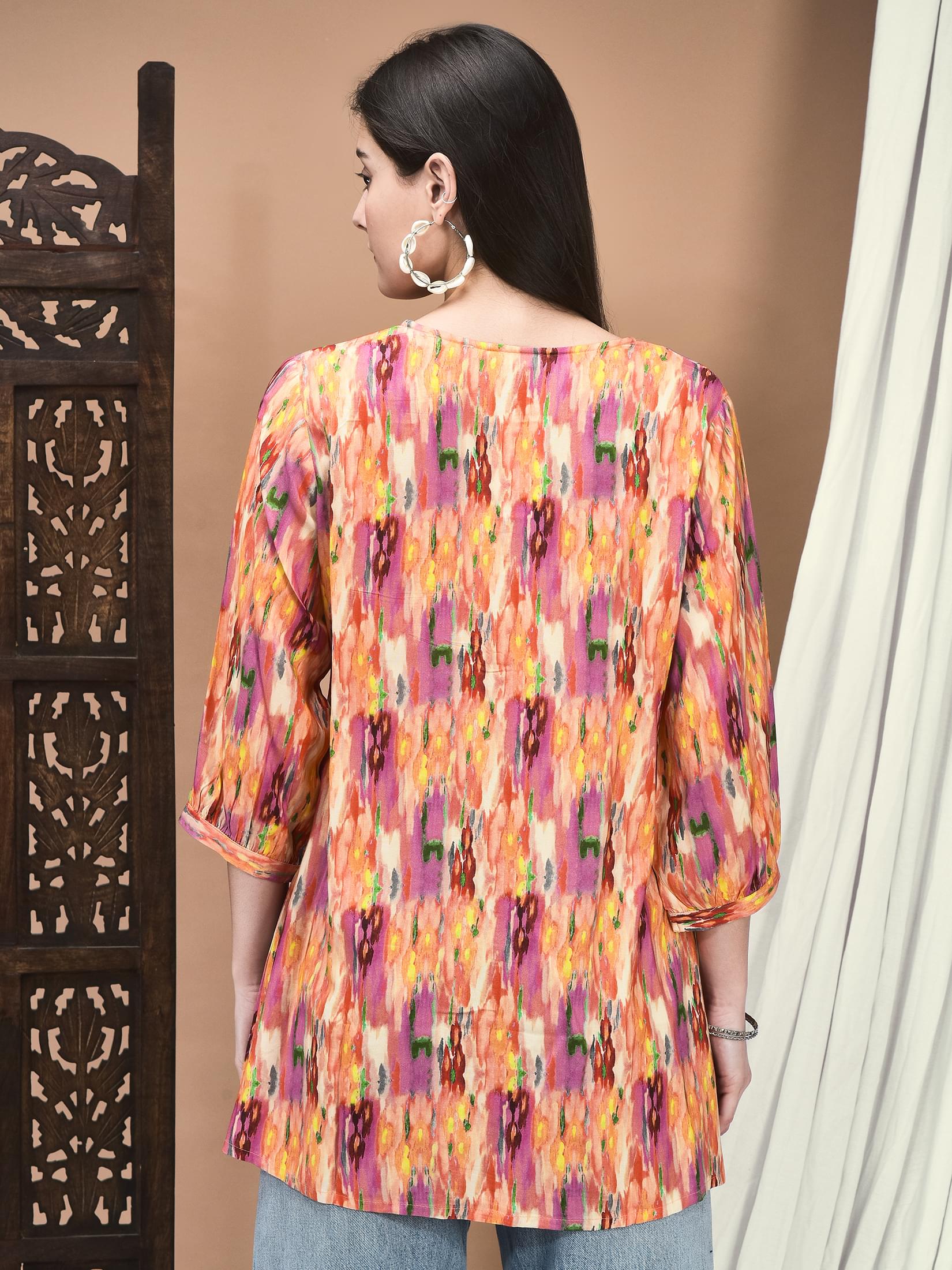 Women Liva Multicolor Abstract Print Tunic.