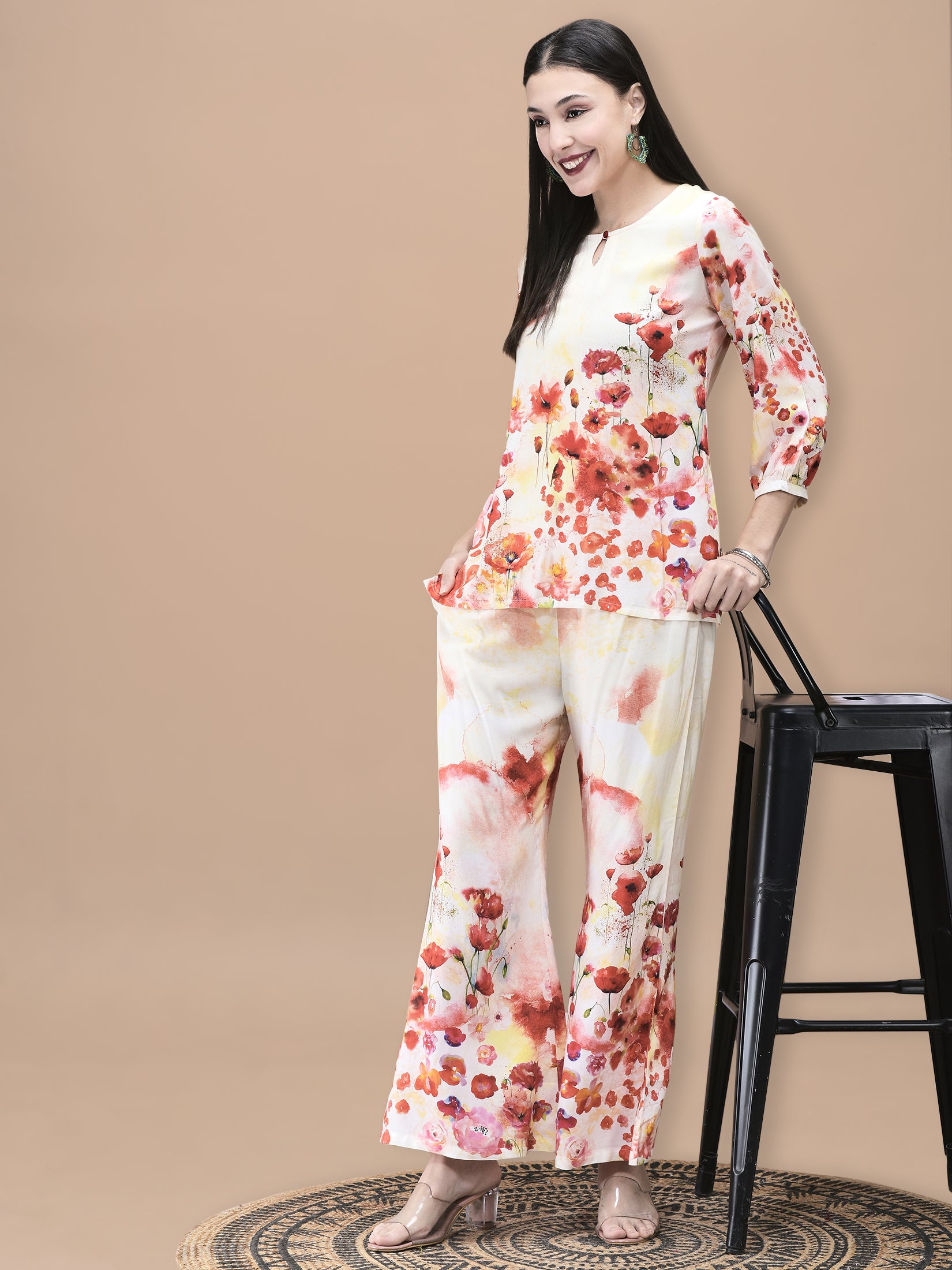 Women Liva Multicolor Floral Print Co-Ord Set