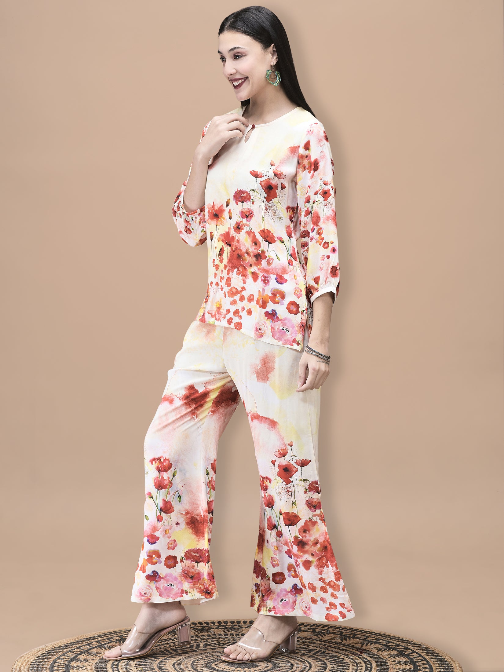 Women Liva Multicolor Floral Print Co-Ord Set