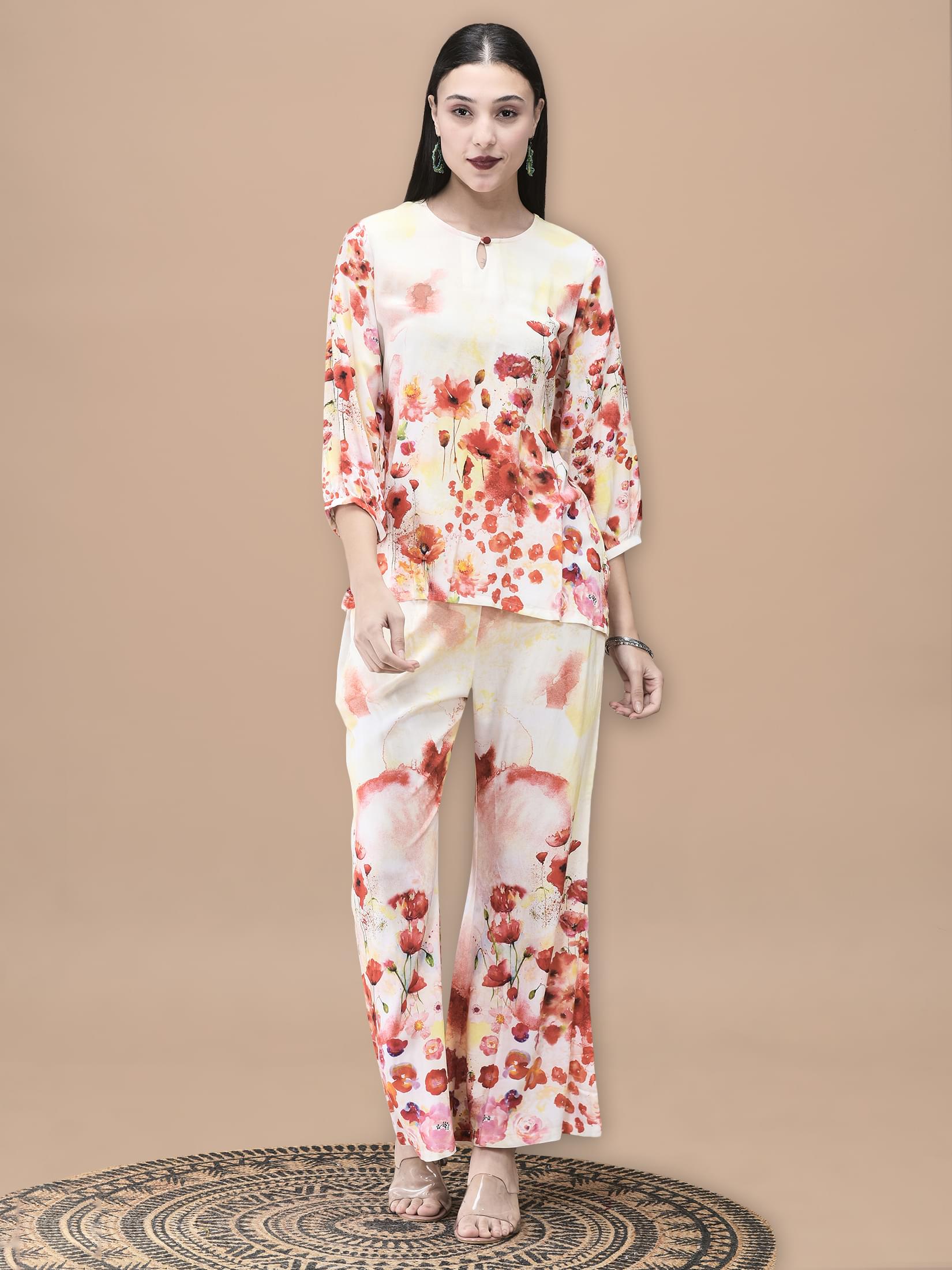 Multicolor vibrant floral print Liva fabric contemporary wear co-ord set