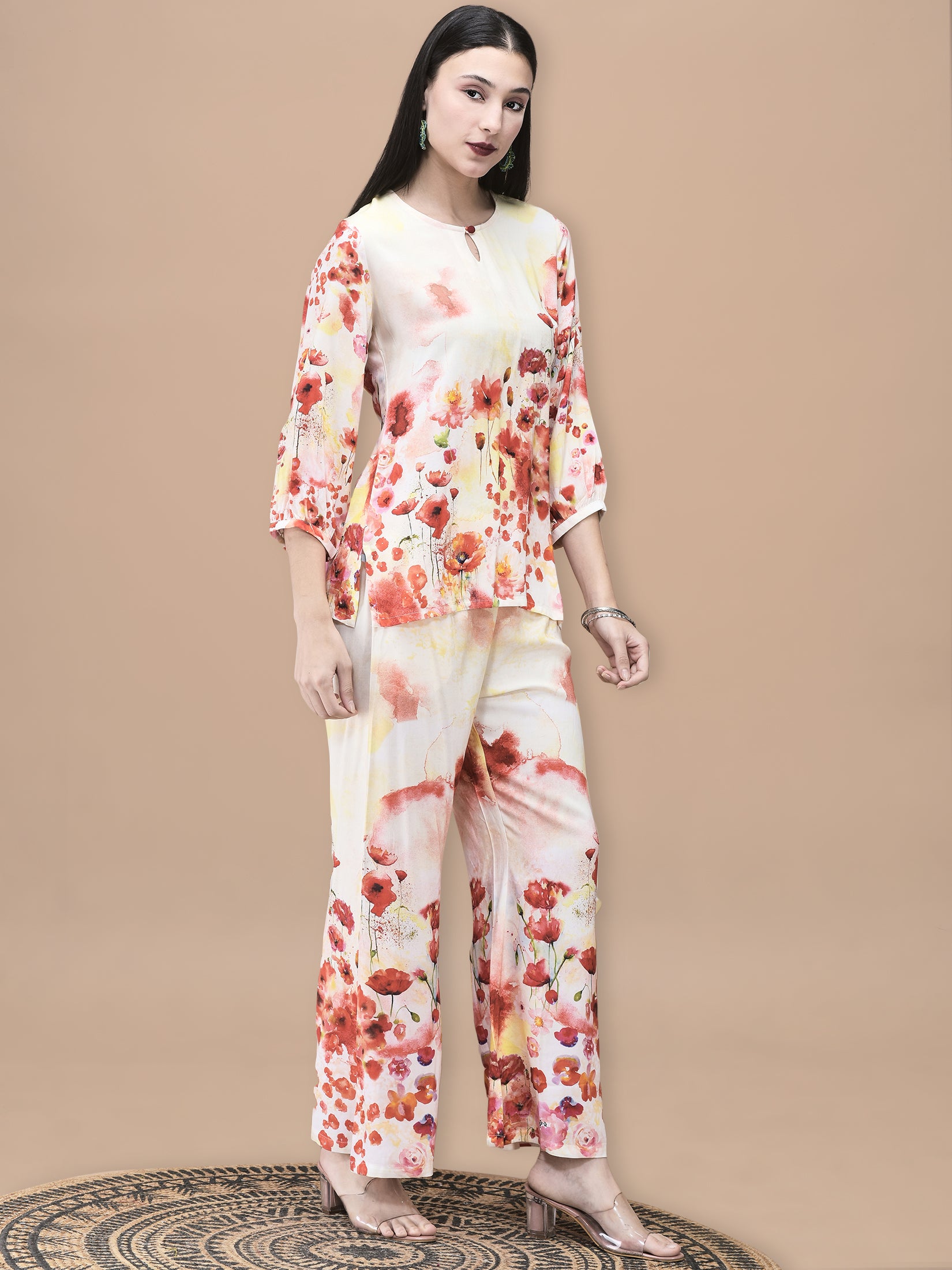 Women Liva Multicolor Floral Print Co-Ord Set