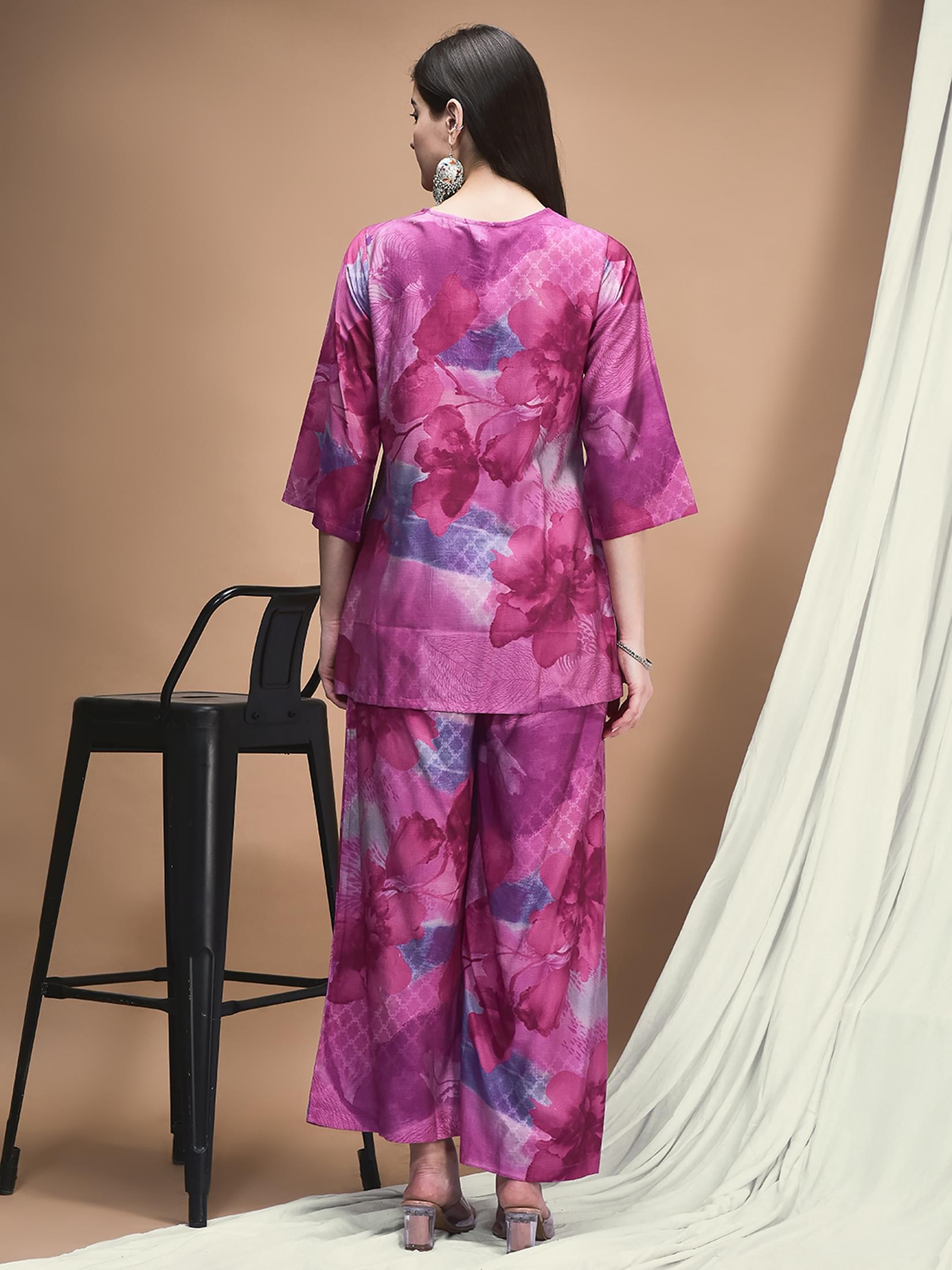 Women Liva Lilac Printed Co-Ord Set.
