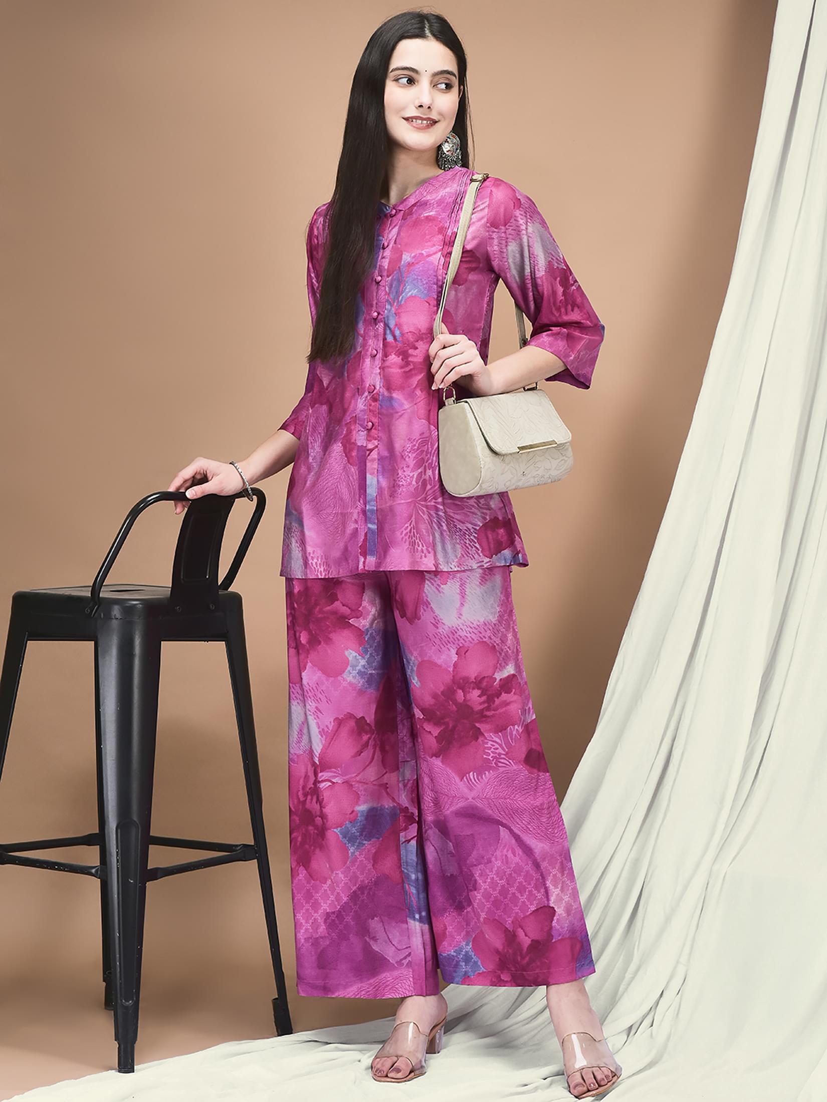 Women Liva Lilac Printed Co-Ord Set.