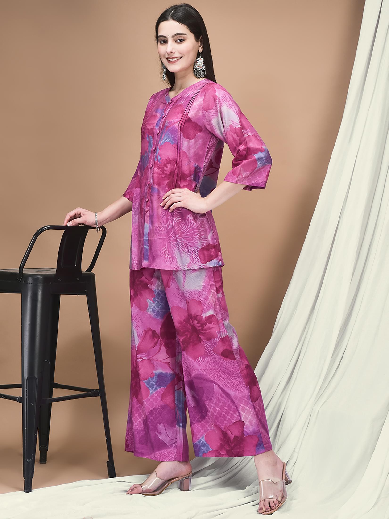 Women Liva Lilac Printed Co-Ord Set.