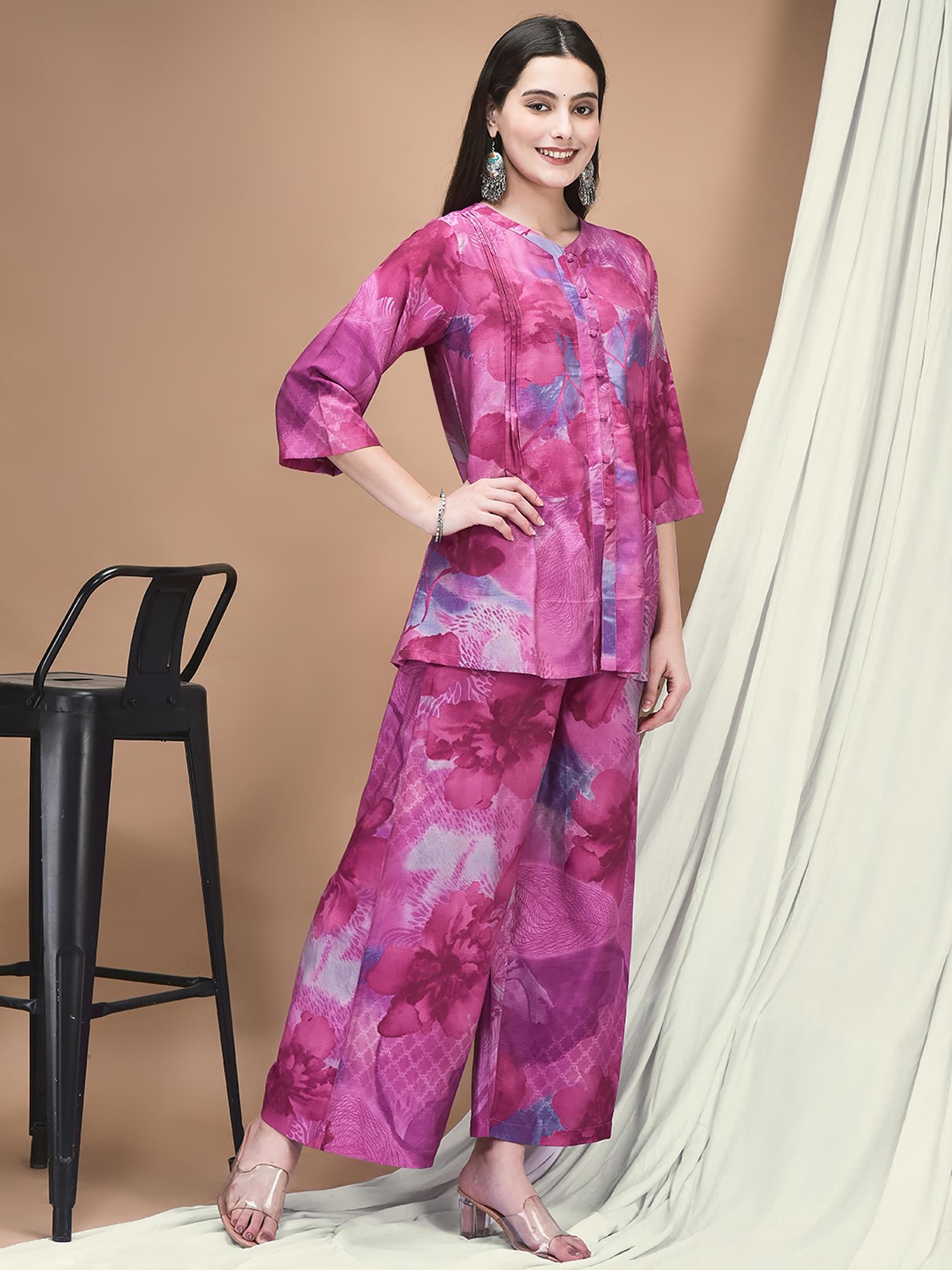 Women Liva Lilac Printed Co-Ord Set.