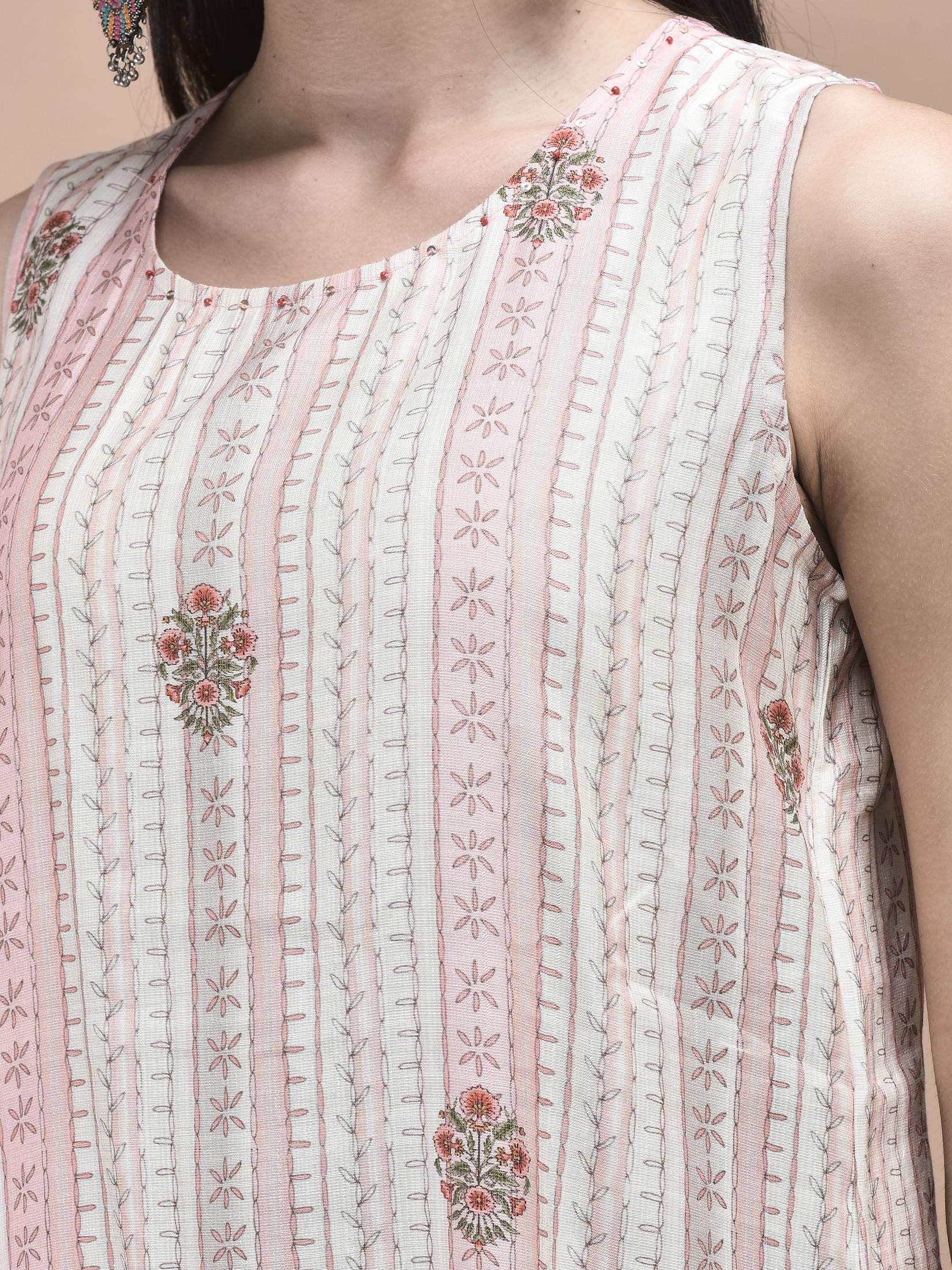 Women Silk Blend Multicolor Mughal Print Kurta Comfort Pant Dupatta.