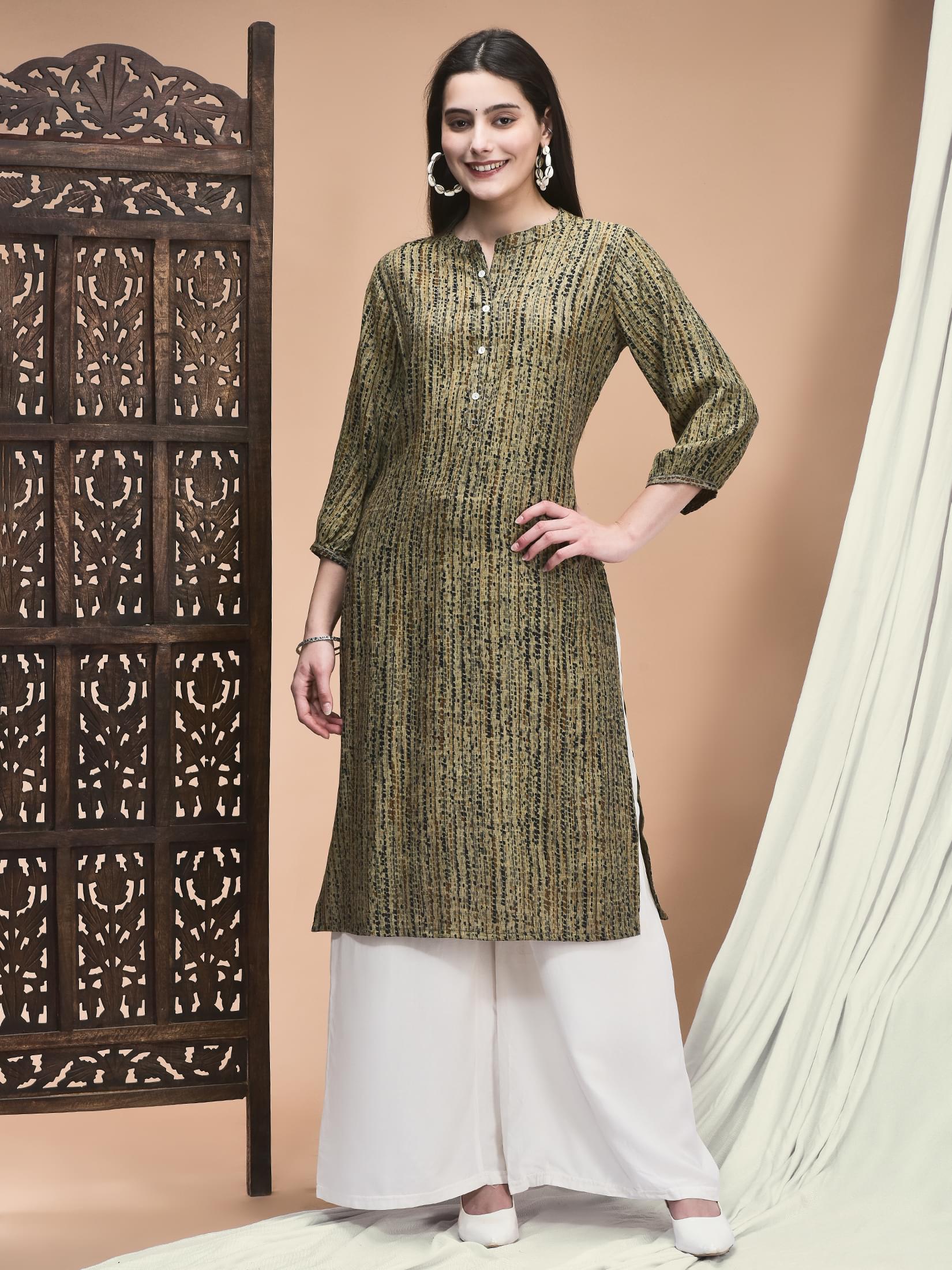 Cool grey mosaic geometric print Liva fabric everyday lifestyle casual kurta