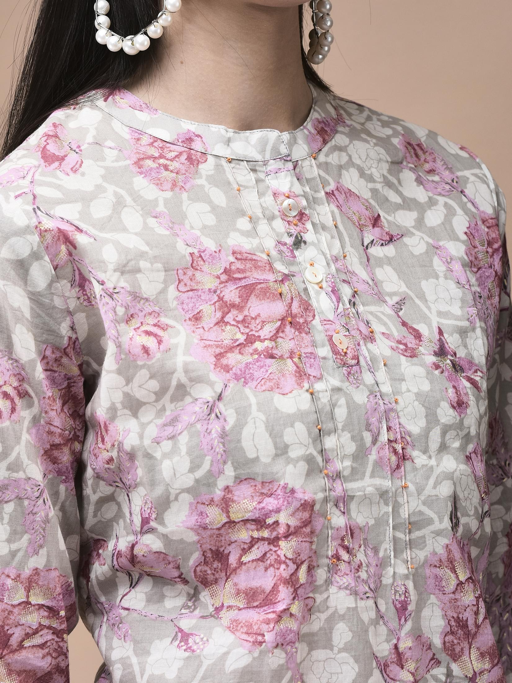 Women Cotton Multicolor Floral Print Tunic.