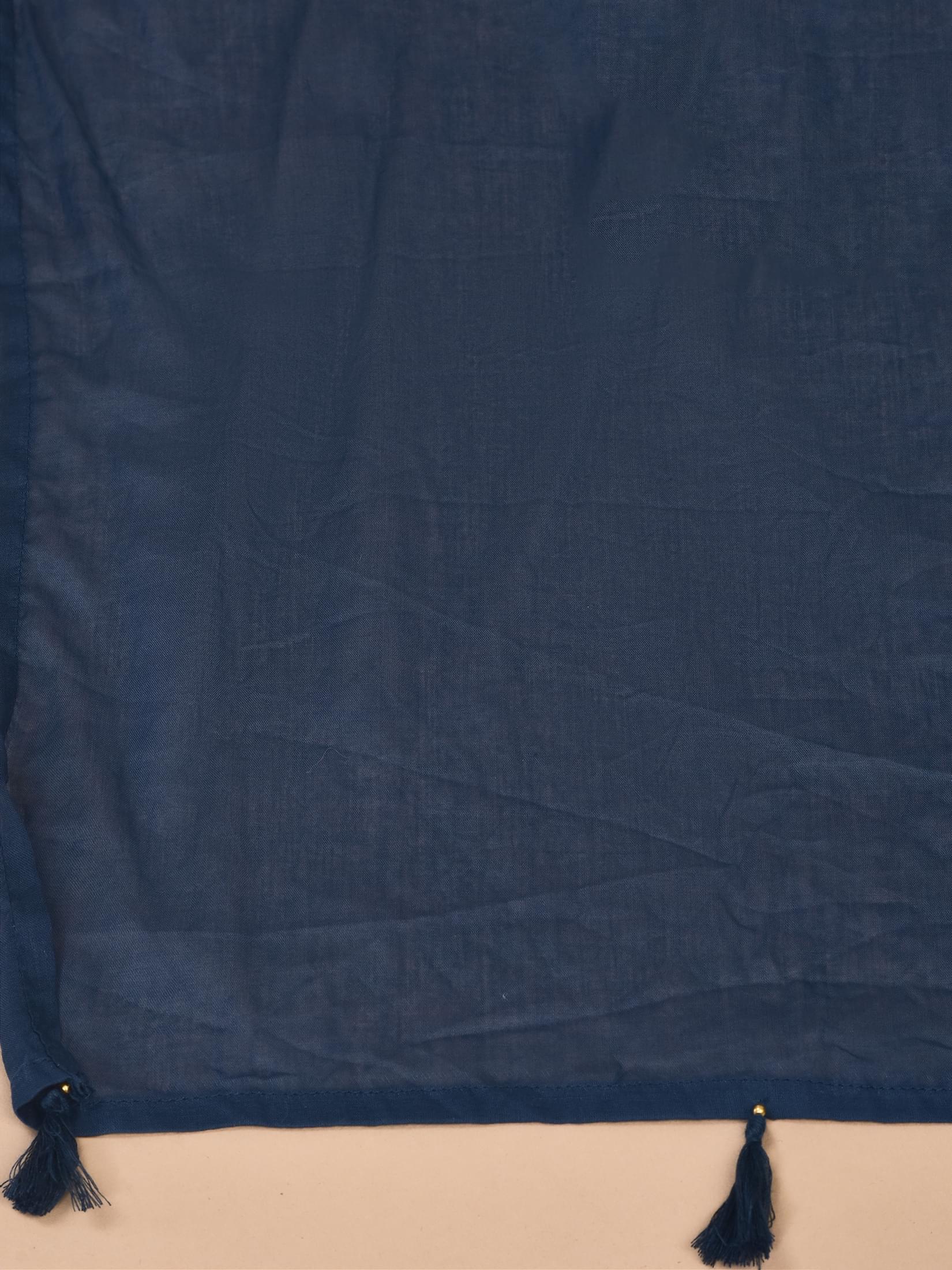 Women Cotton Indigo Floral Print Kurta Harem Pant Dupatta.
