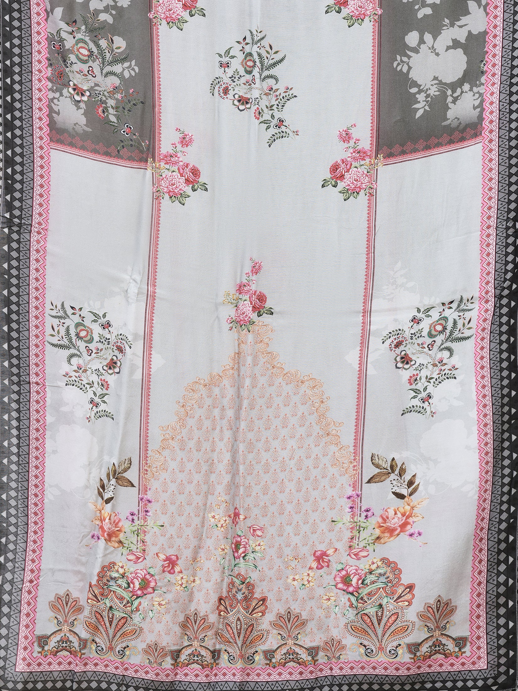 Women Cotton Grey Floral Print Kurta Comfort Pant Dupatta