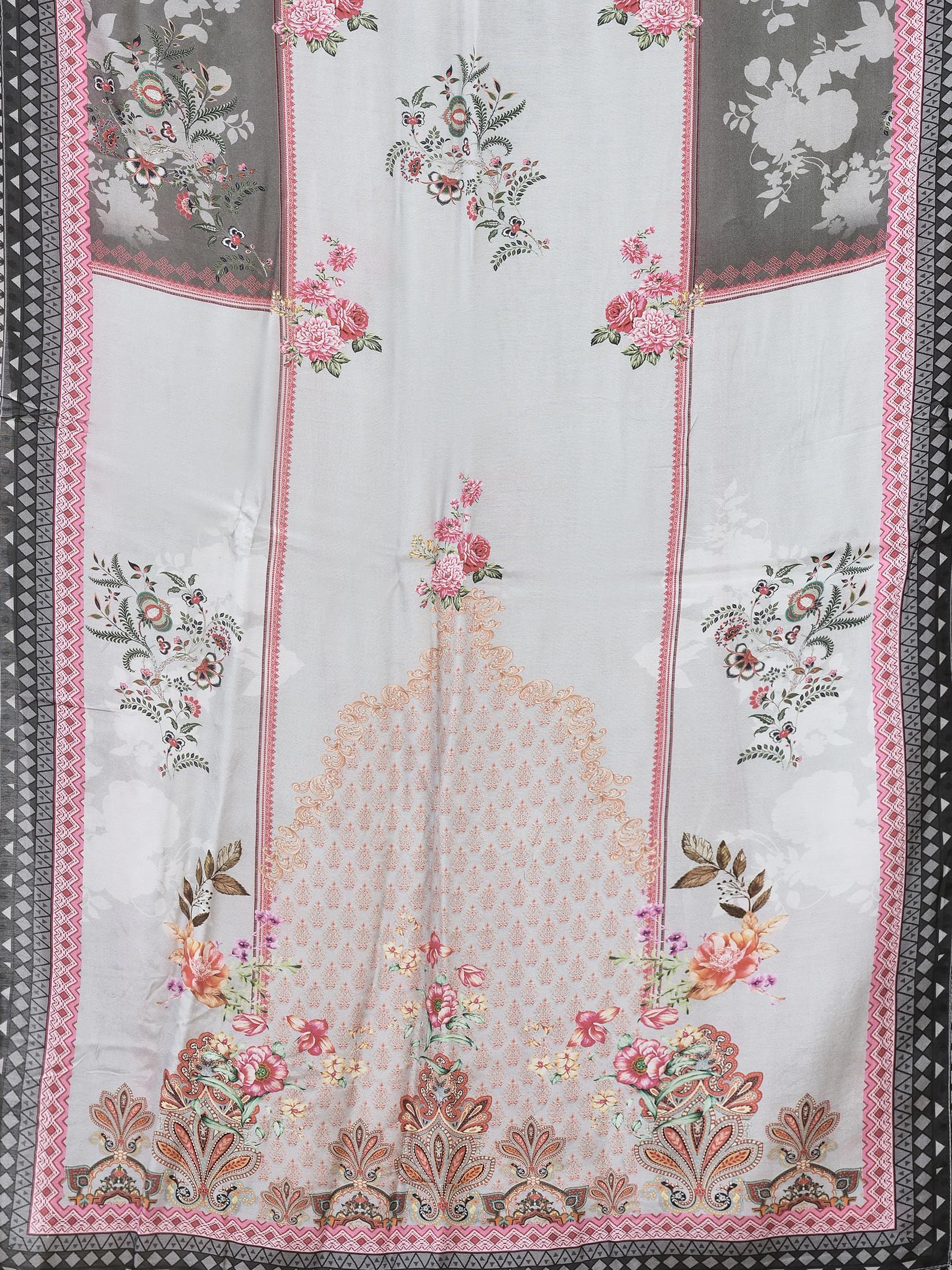 Women Cotton Grey Floral Print Kurta Comfort Pant Dupatta.