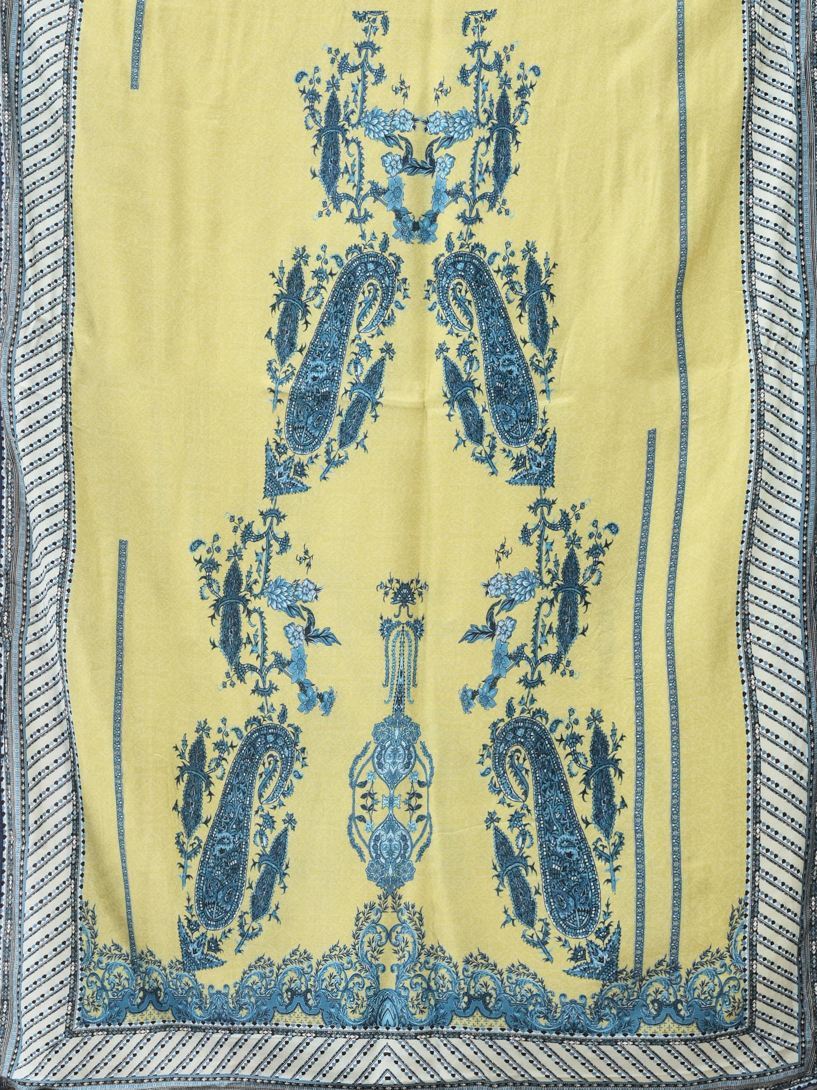 Women Cotton Blue Floral Print Kurta Comfort Pant Dupatta.