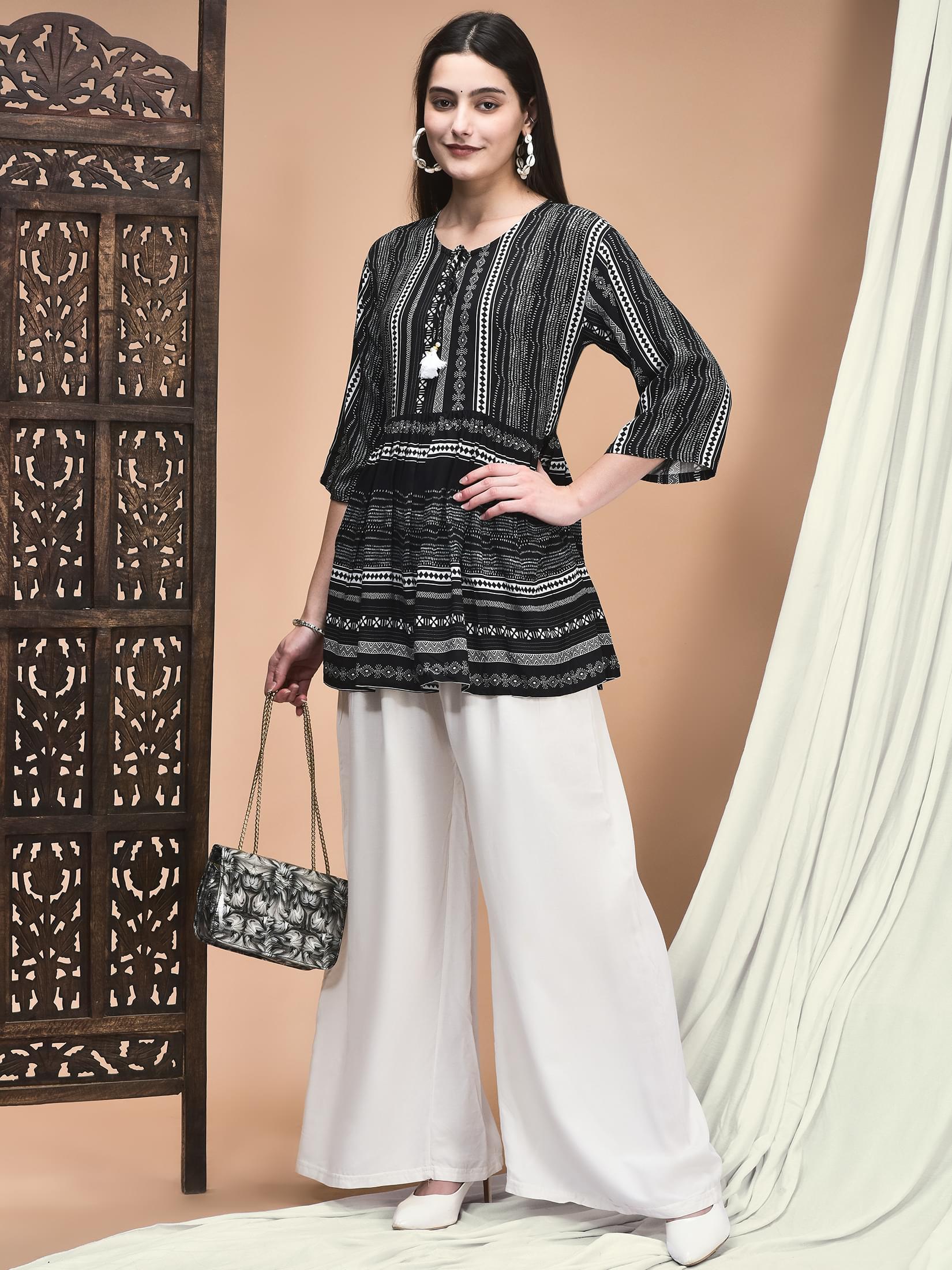 Women Liva Black Printed Tunic.