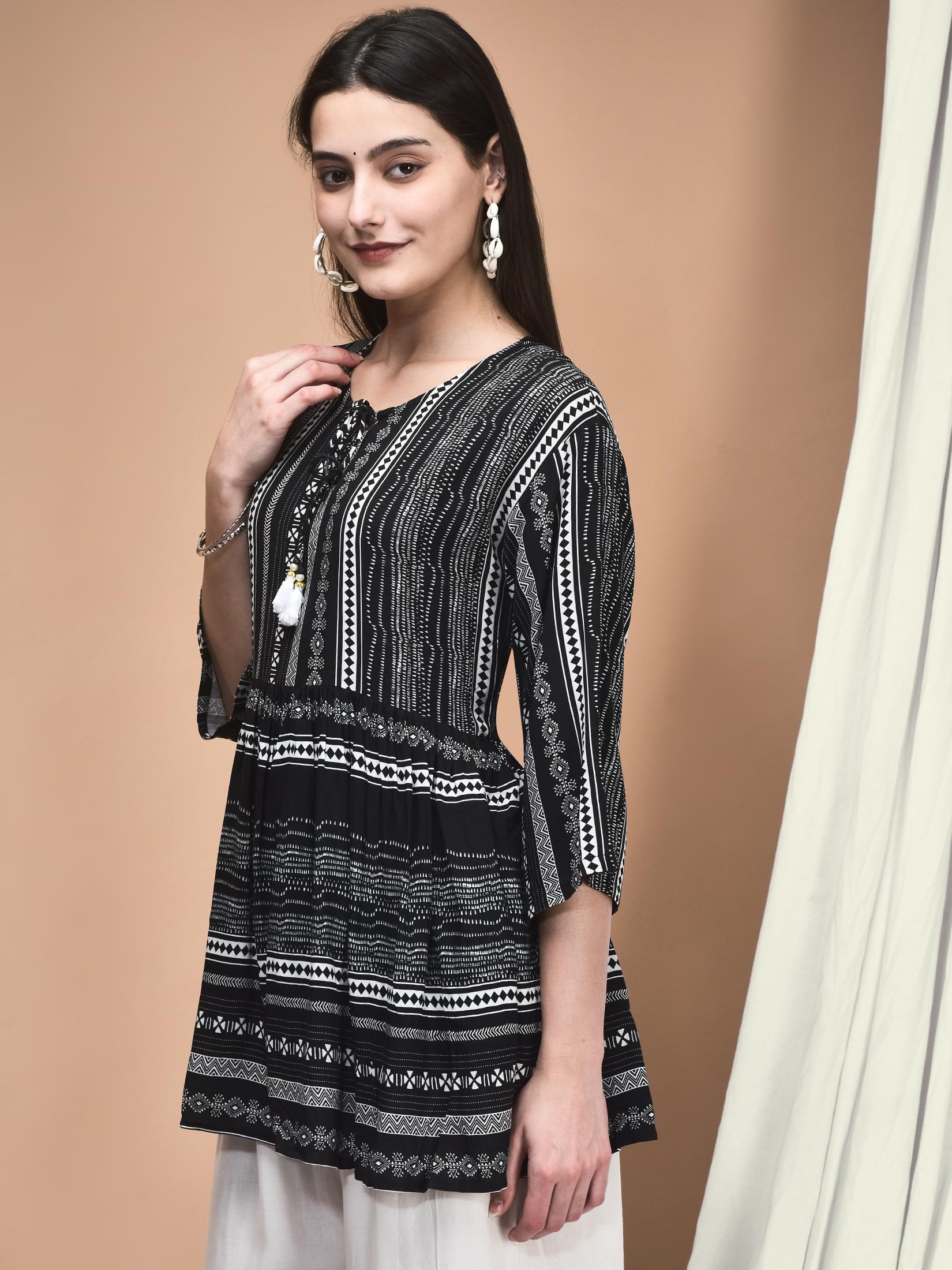 Women Liva Black Printed Tunic.