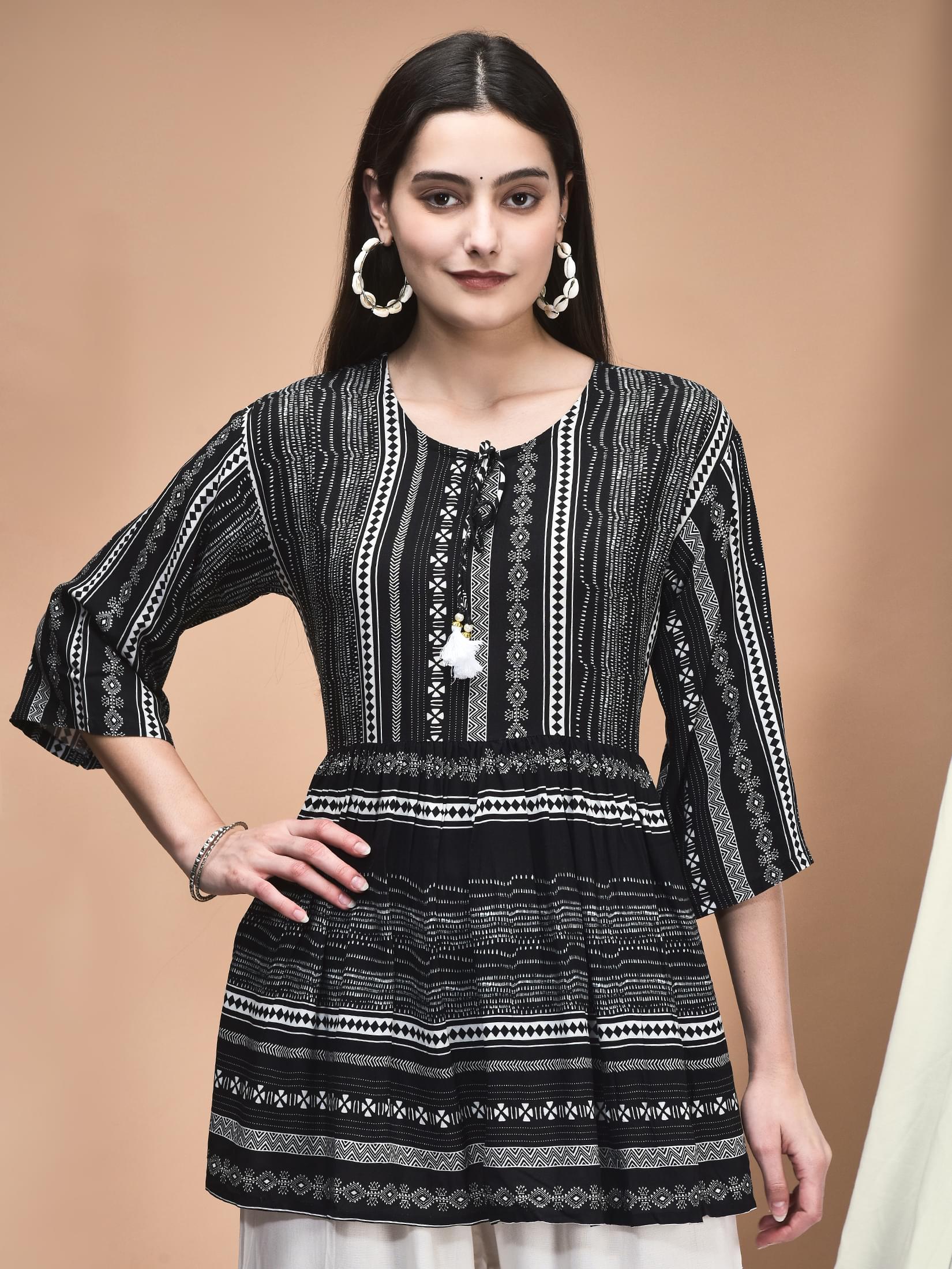 Women Liva Black Printed Tunic.
